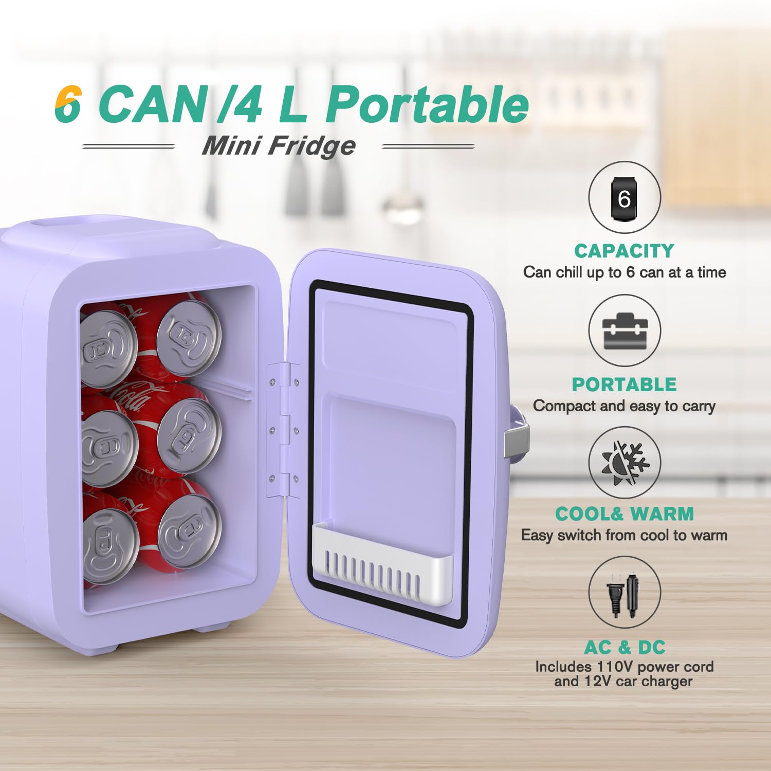 CROWNFUL Mini Fridge, 4 Liter/6 Can Portable Cooler and Warmer - CROWNFUL