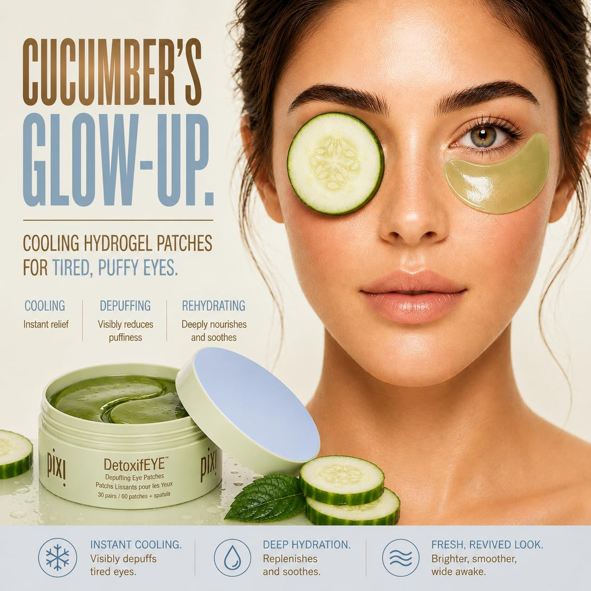 Pixi DetoxifEYE Depuffing Hydrogel Eye Patches with Cucumber - Pixi Official Imagery - 3