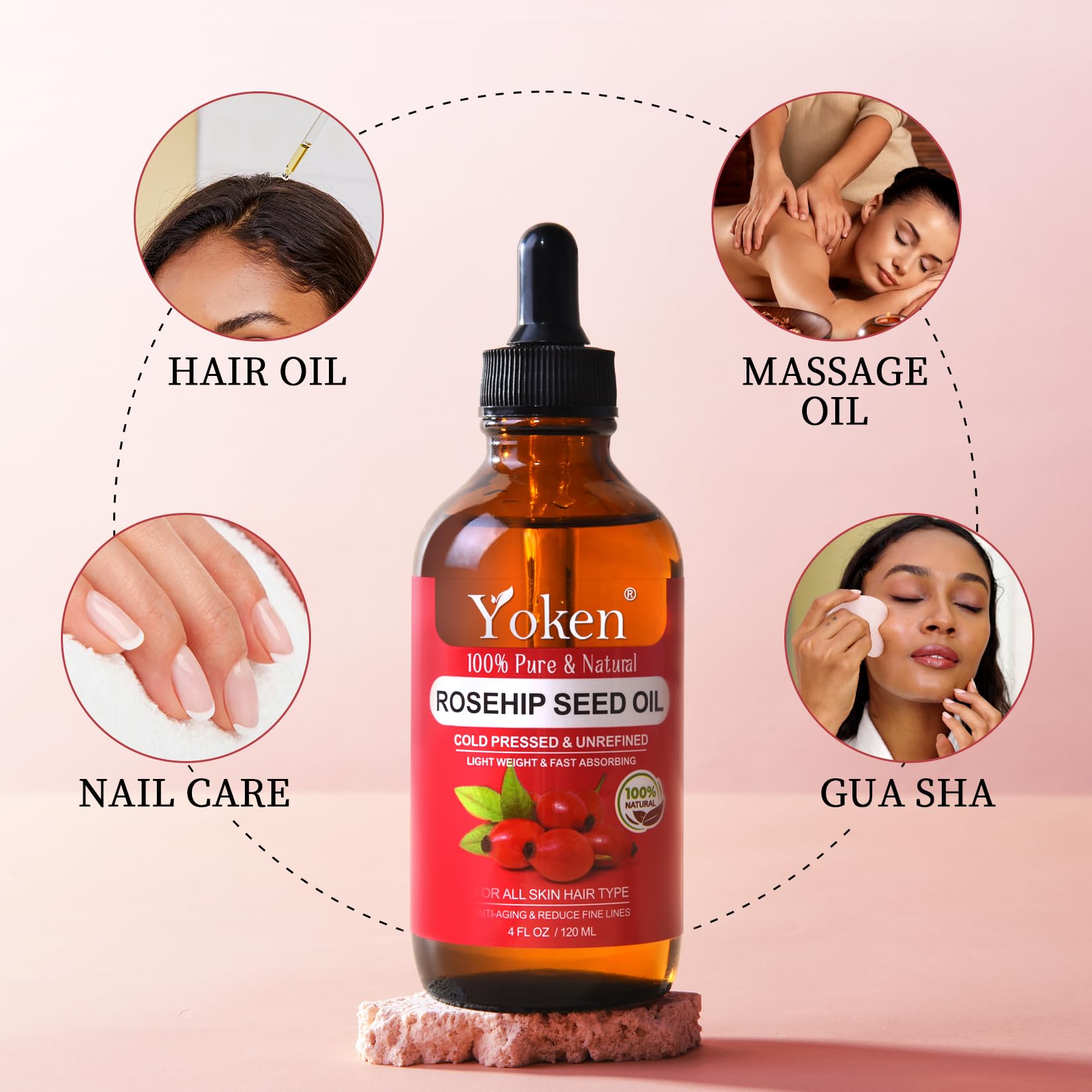 Yoken Cold Pressed Organic Rosehip Seed Oil for Face, Hair & Body, 4 fl oz - Yoken Official Product View 6