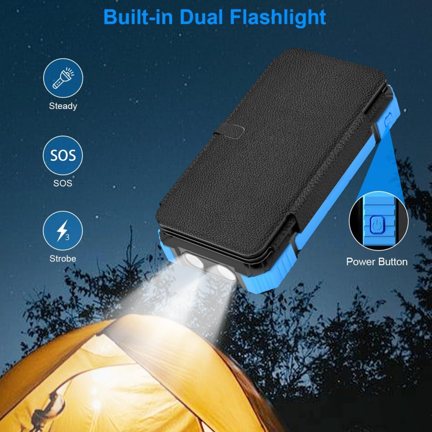 Solar Charger Power Bank 49800mAh with 4 Built-in Cables & 3 Foldable