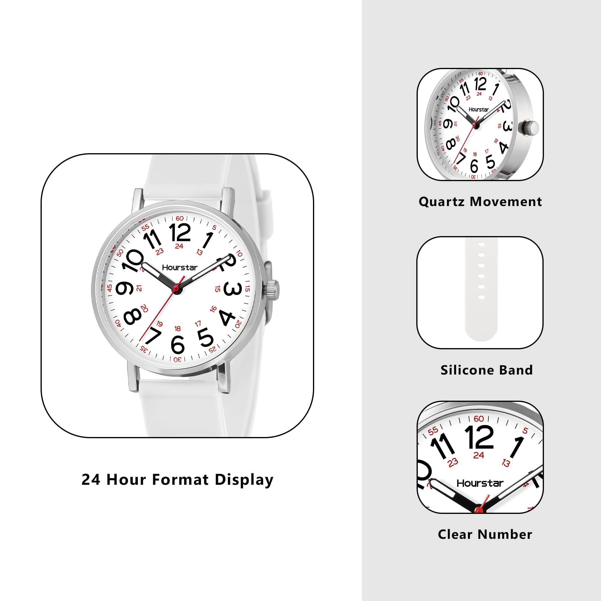 Hourstar Women's Analog Nurse Watch | Second Hand | Easy Read | Silico - View 3