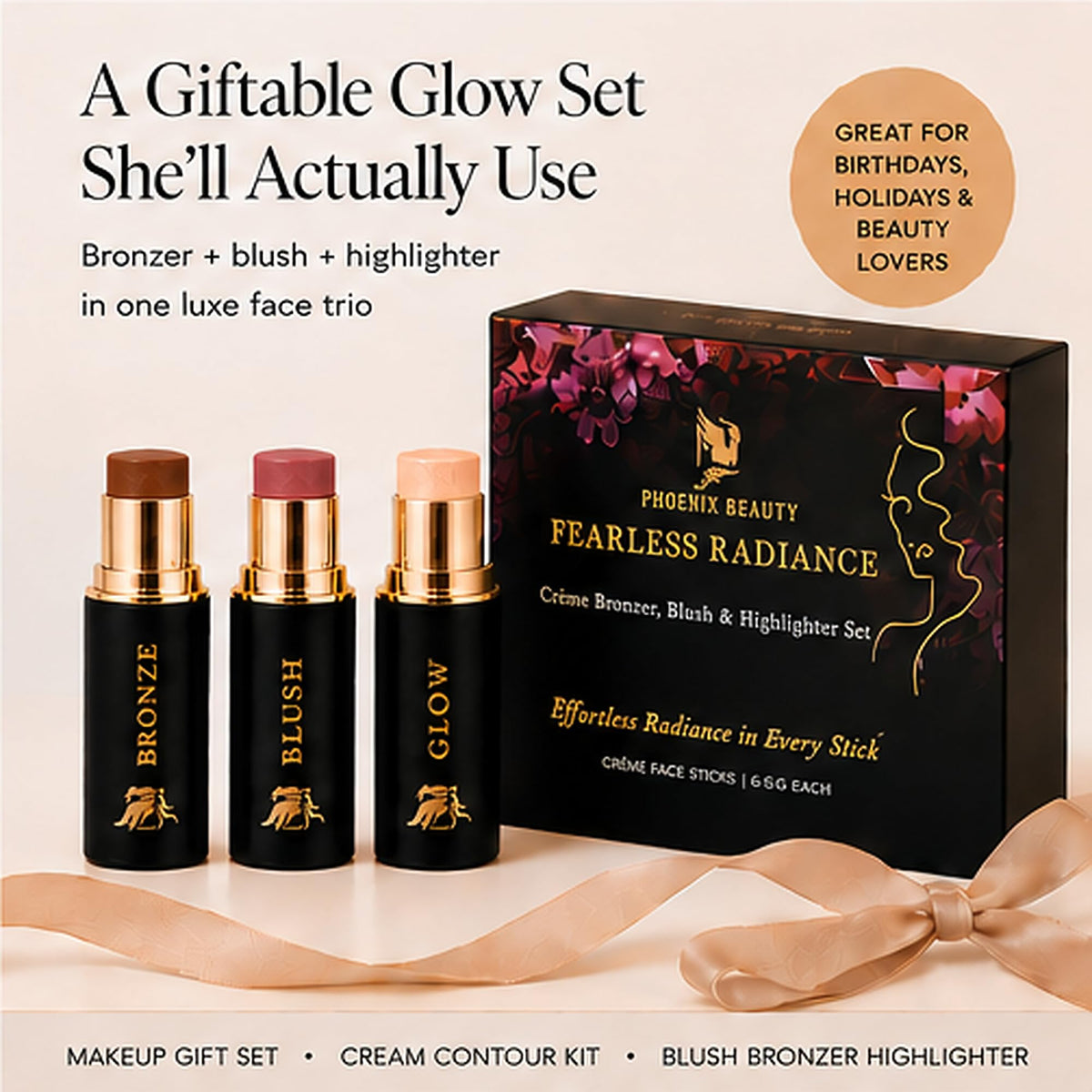 Cream Contour Stick Set Blush Bronzer Highlighter Trio - Phoenix Beauty Official Imagery - 7