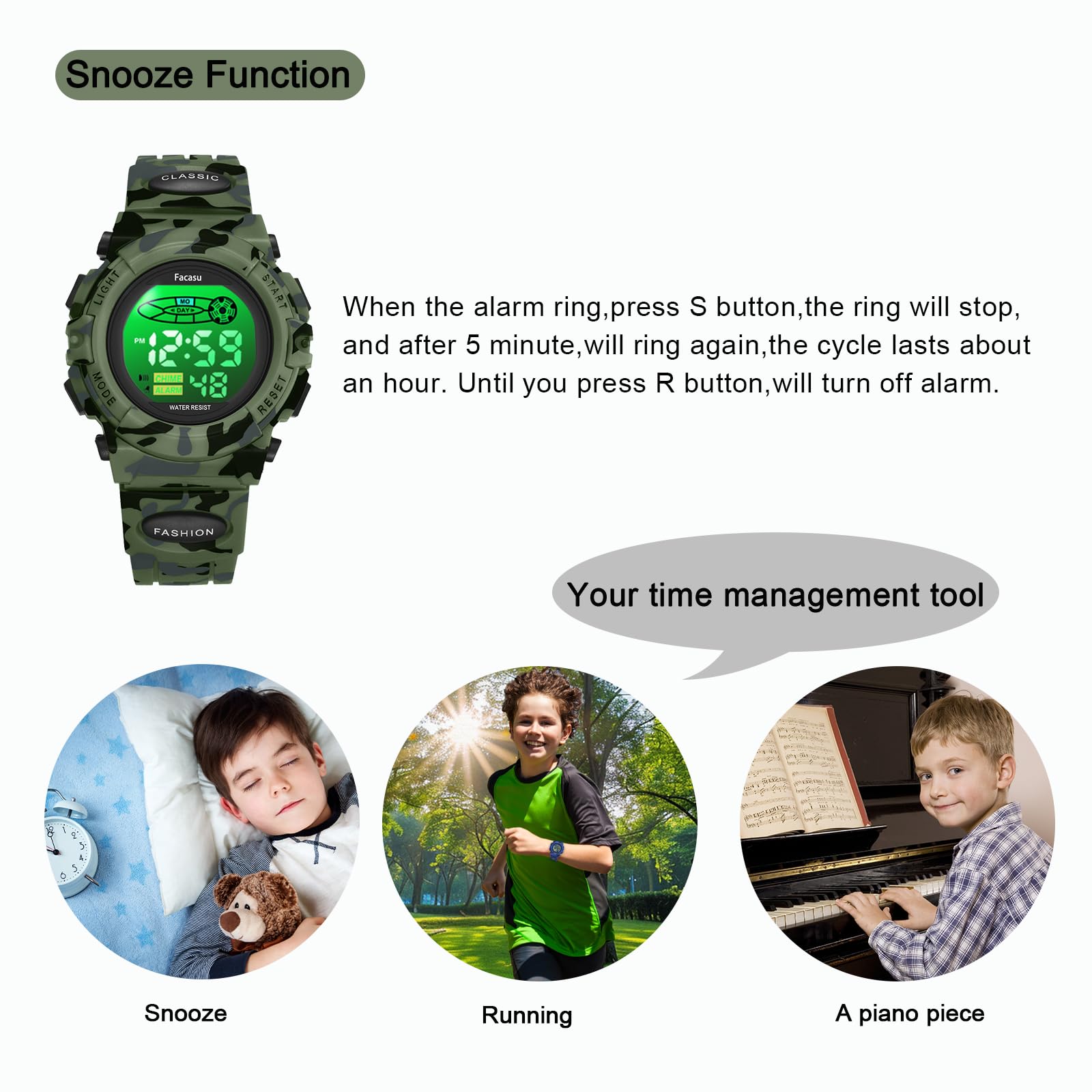 Facasu Kids Watch Digital for Boys-Waterproof Kids Sports Watch with L - View 4