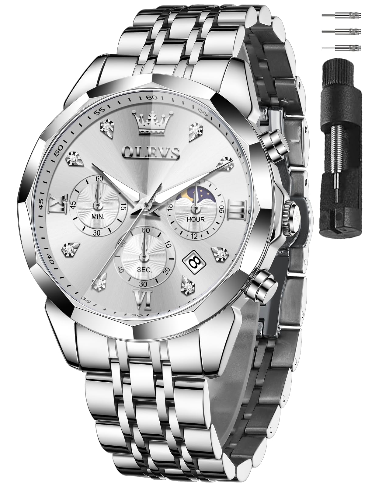OLEVS Watches for Men Stainless Steel Dress Men Watch with Date - View 6