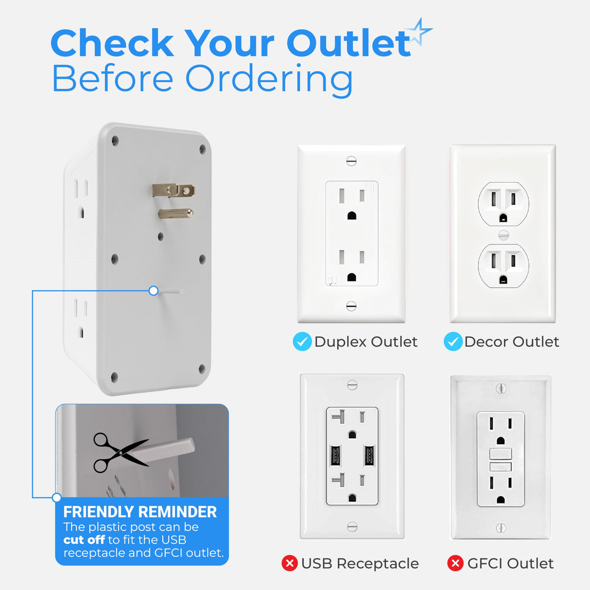 Wall Mount Power Strips Wall Charger 6 Outlet Extender 4 USB - BlueStars Official Imagery - 8