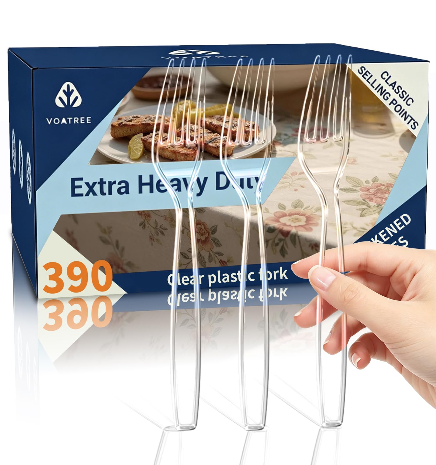 390 Count Heavy Duty Disposable Clear Plastic Forks 7 Inch - Product Imagery