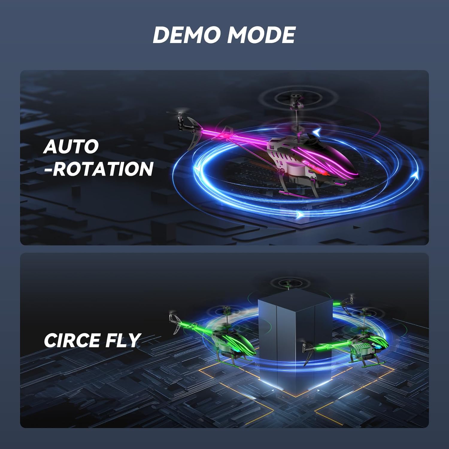 Bussgo remote control helicopter for kids with colorful design, two batteries, and a 30-minute flight time in mid-air.