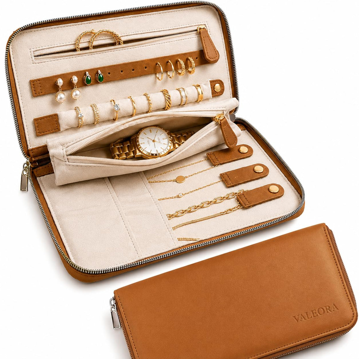 All in One Travel Jewelry Case Vegan Leather Organizer for - VALEORA Official Imagery - 2