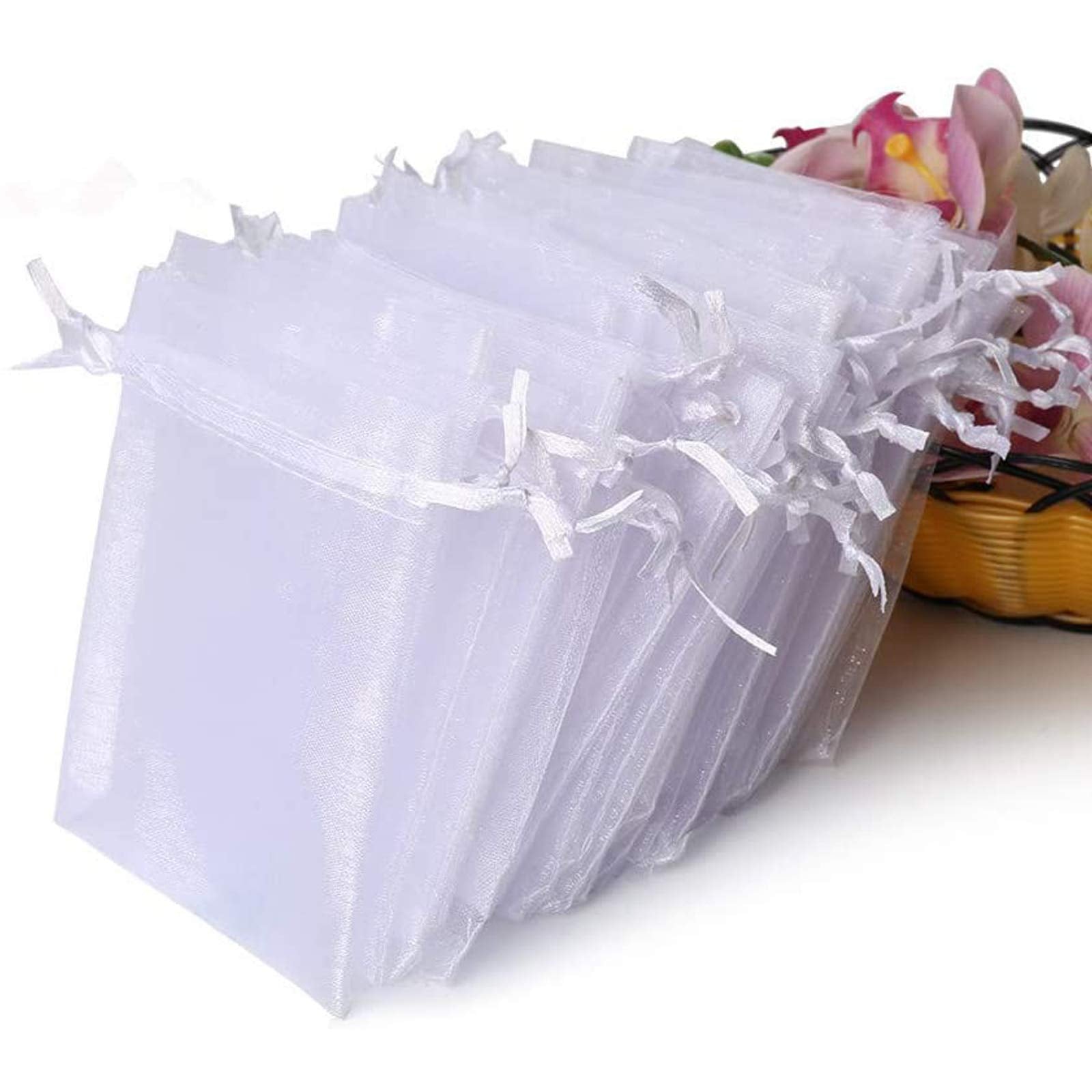 Hopttreely 100PCS Premium Sheer Organza Bags, White Wedding - Product Imagery