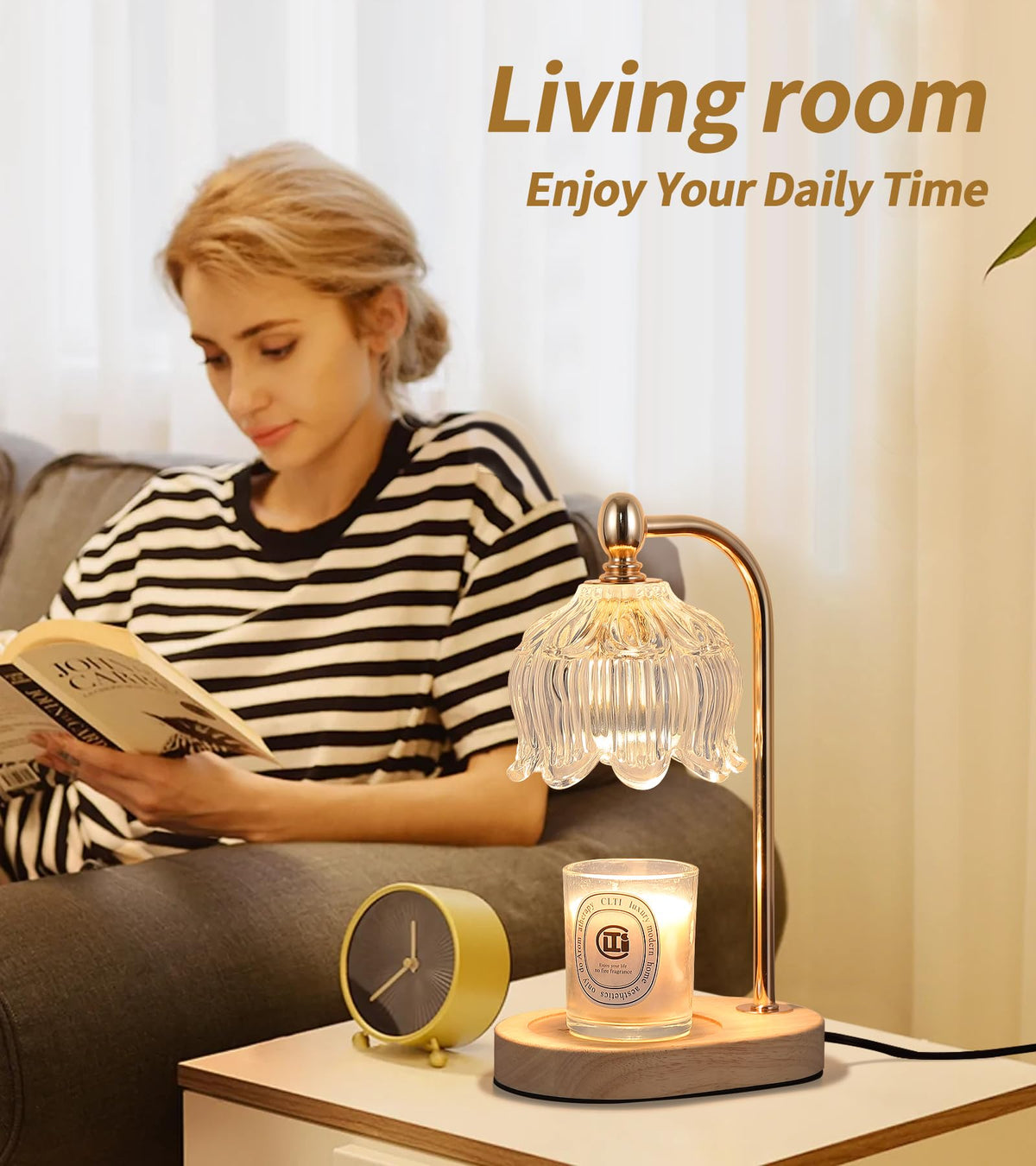 Candle Warmer Lamp with Timer and Dimmer Electric Gold Light - MEIXISUE Official Imagery - 4