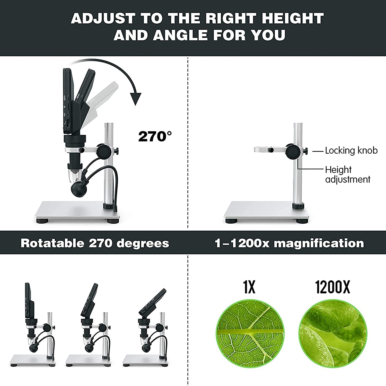 Highbrain 7" LCD Digital Microscope for Adults, 1200X Coin Magnif by Highbrain - Angle View 6