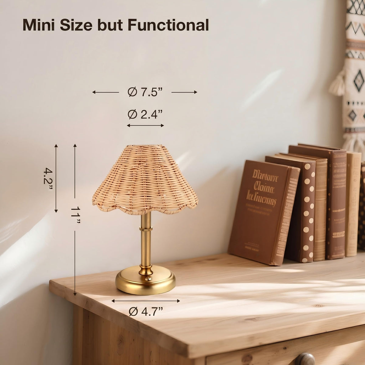 Mini Cordless Boho Rattan Table lamp 5200 mAh Rechargeable - Folux Official Imagery - 4