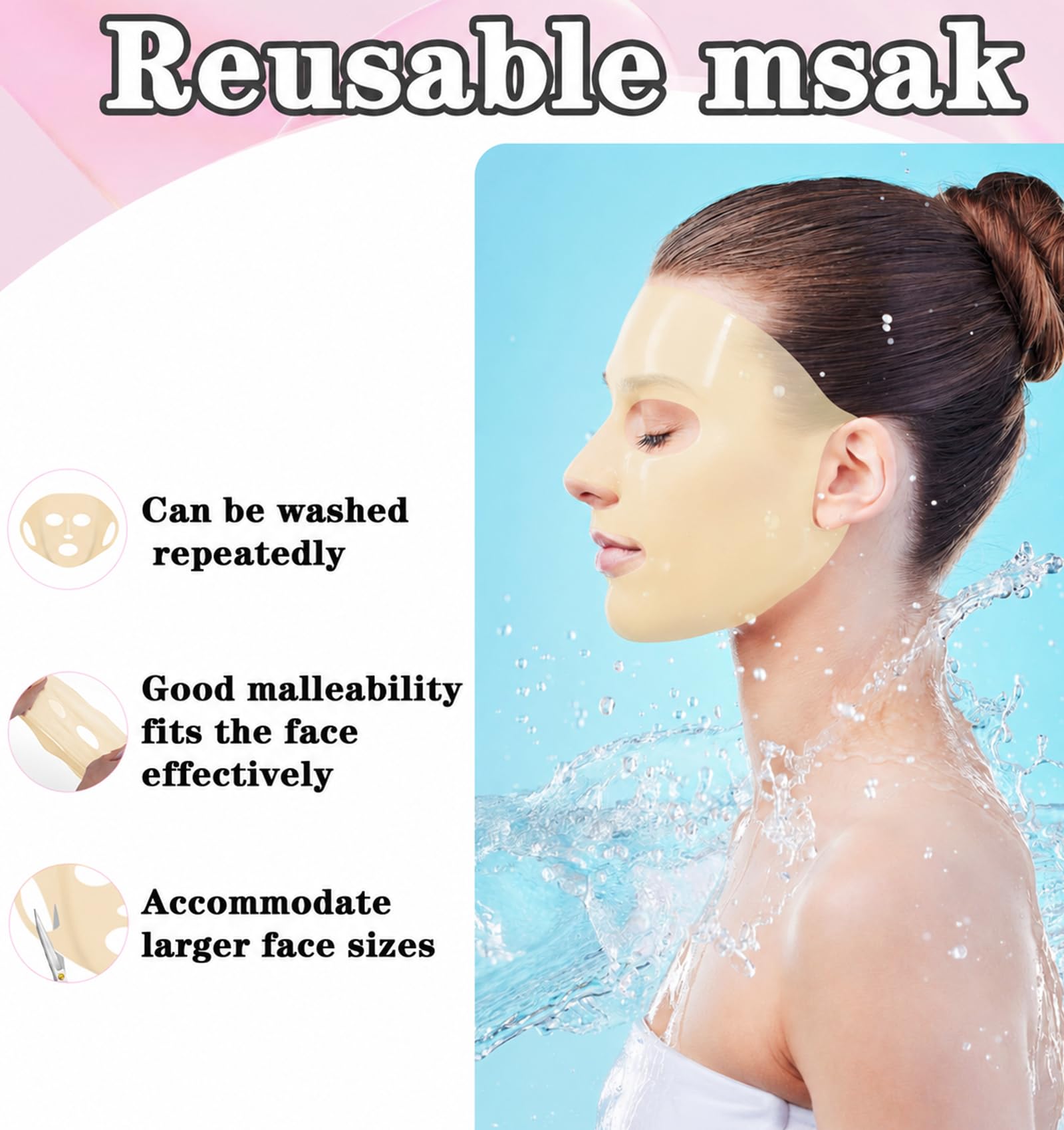 3 Pcs Reusable Silicone Face Mask, Sheet Mask Holder on Face - ValueBargain