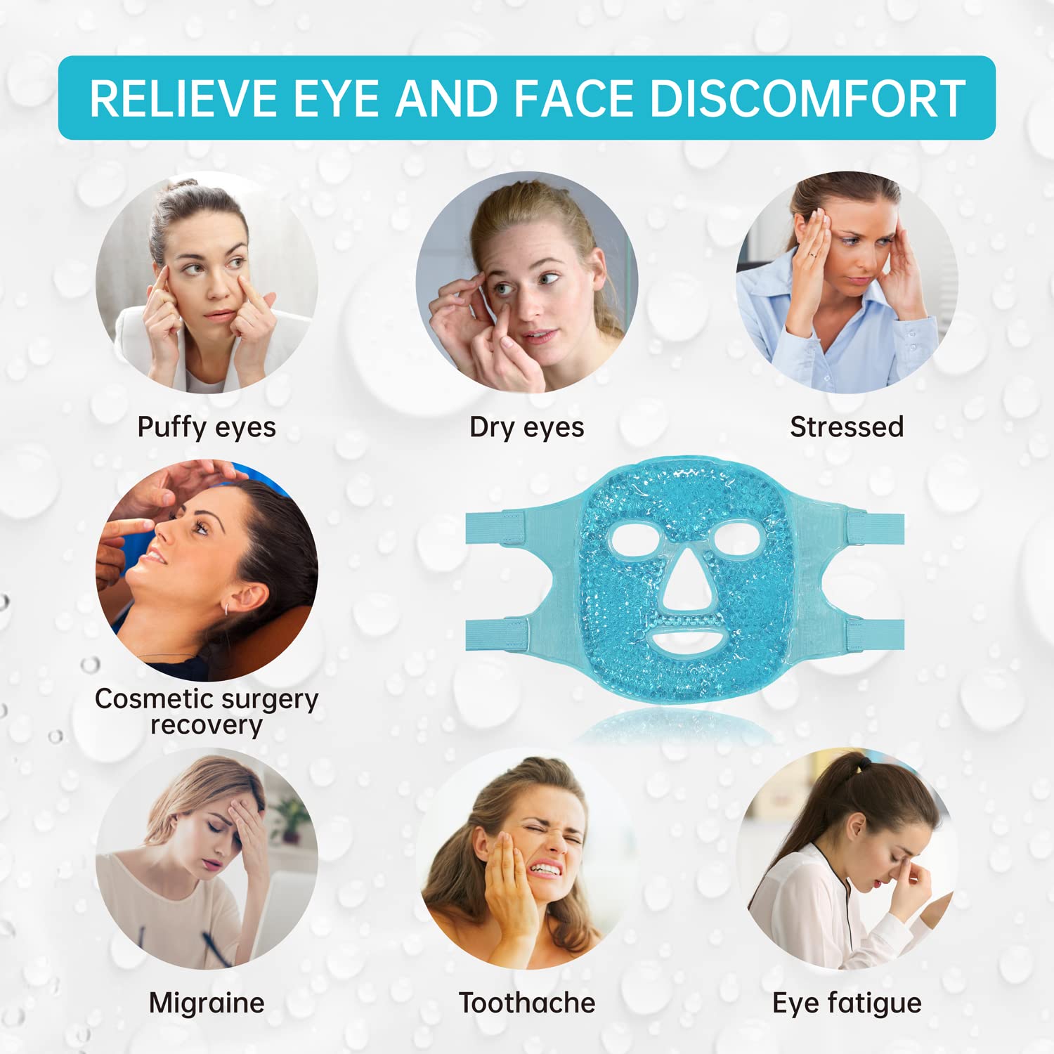 Blue ZNÖCUETÖD Ice Face Mask for hot and cold therapy, designed for therapeutic thermal compress treatment.