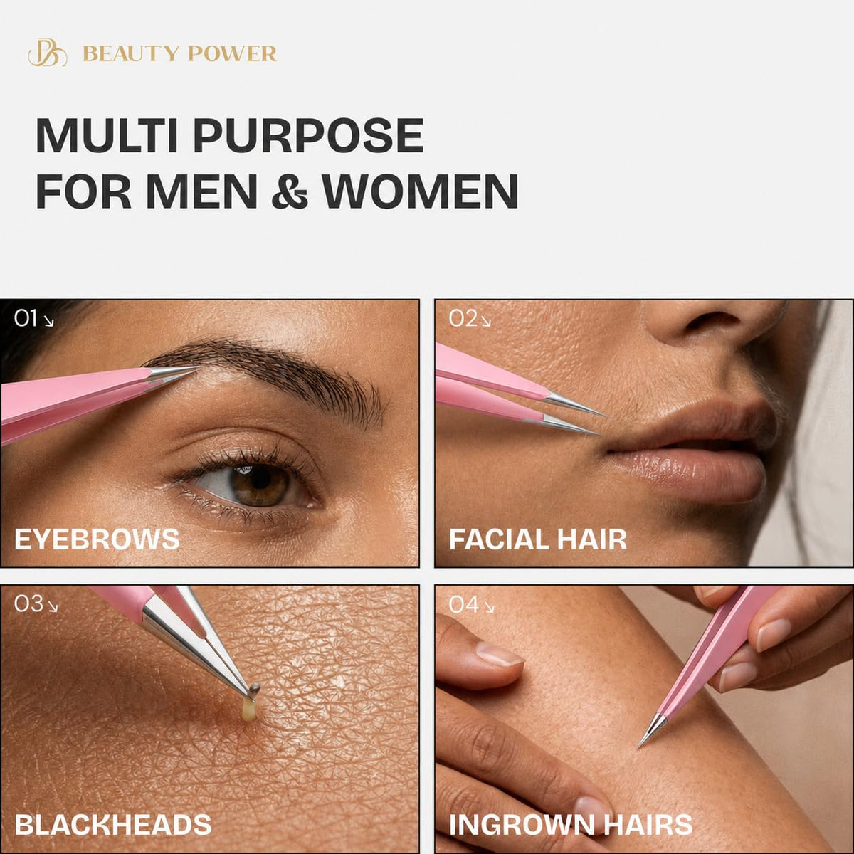 Beauty Power Precision Pointed Tweezers Ingrown Hair Eyebrow - Beauty Power Official Imagery - 3