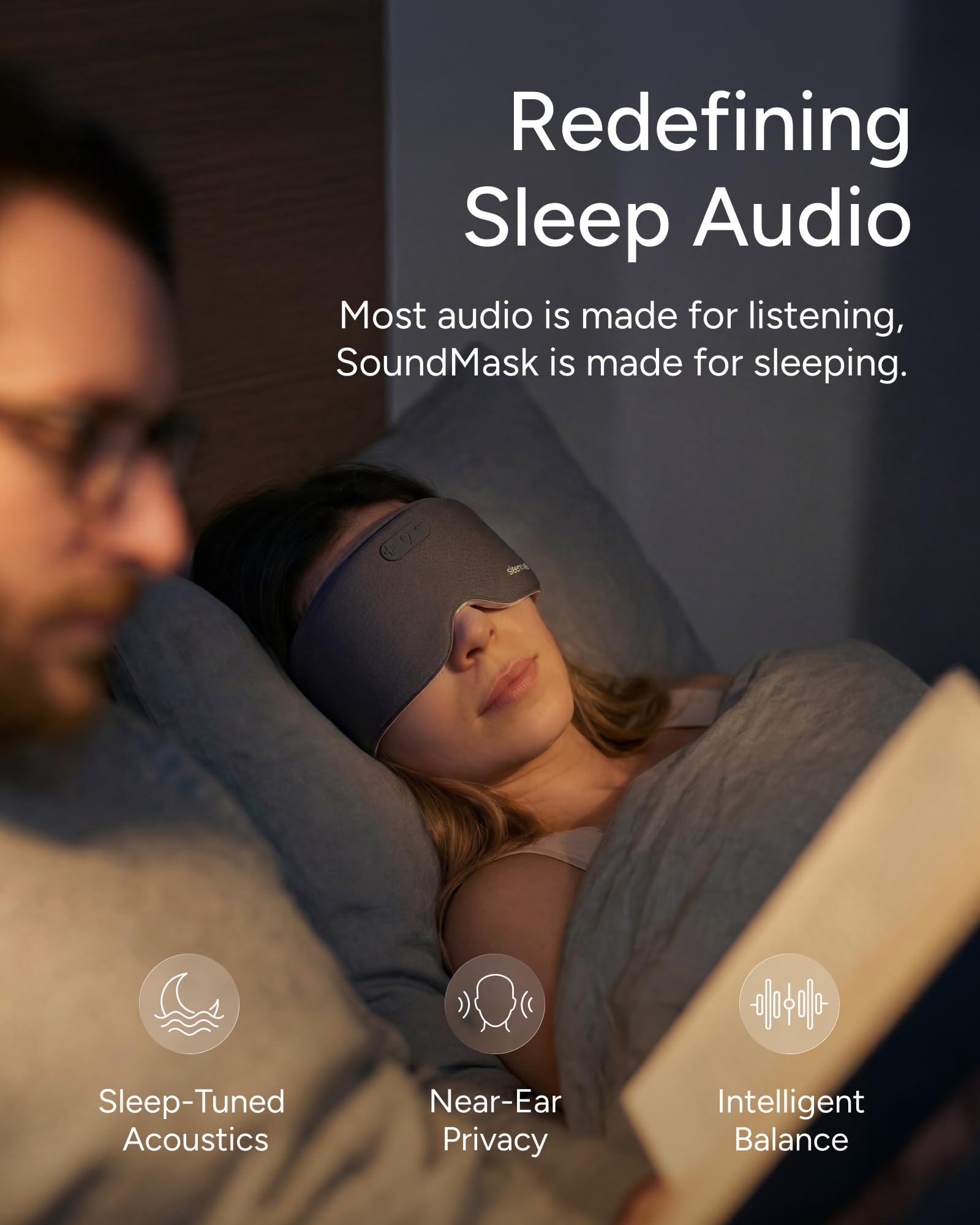 Sleenova SoundMask - Sleep Mask, Side-Sleeper Comfort, Built-in Audio - Sleenova Official Product View 3