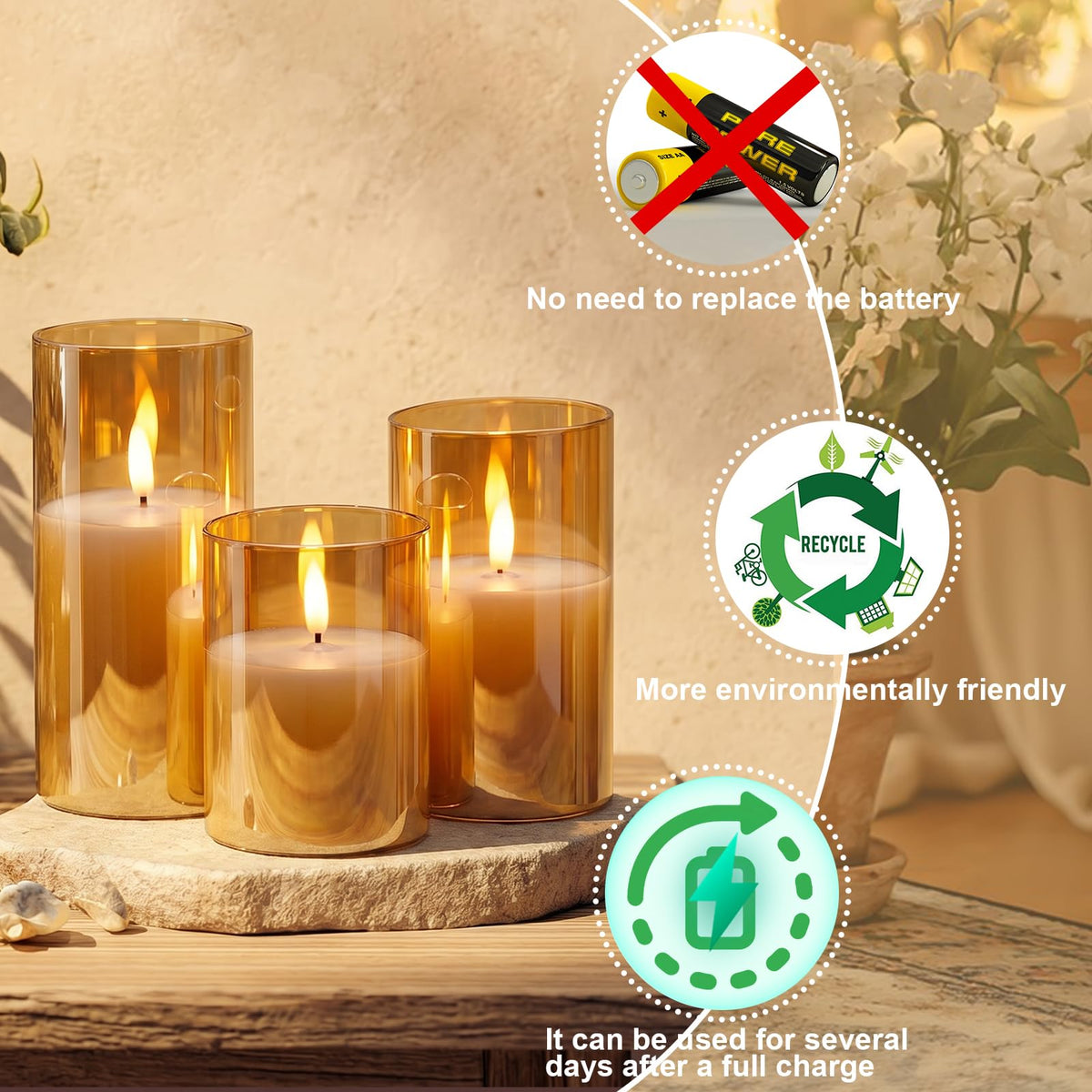 GenSwin Glass Rechargeable Flameless Candles Remote Battery - GenSwin Official Imagery - 4