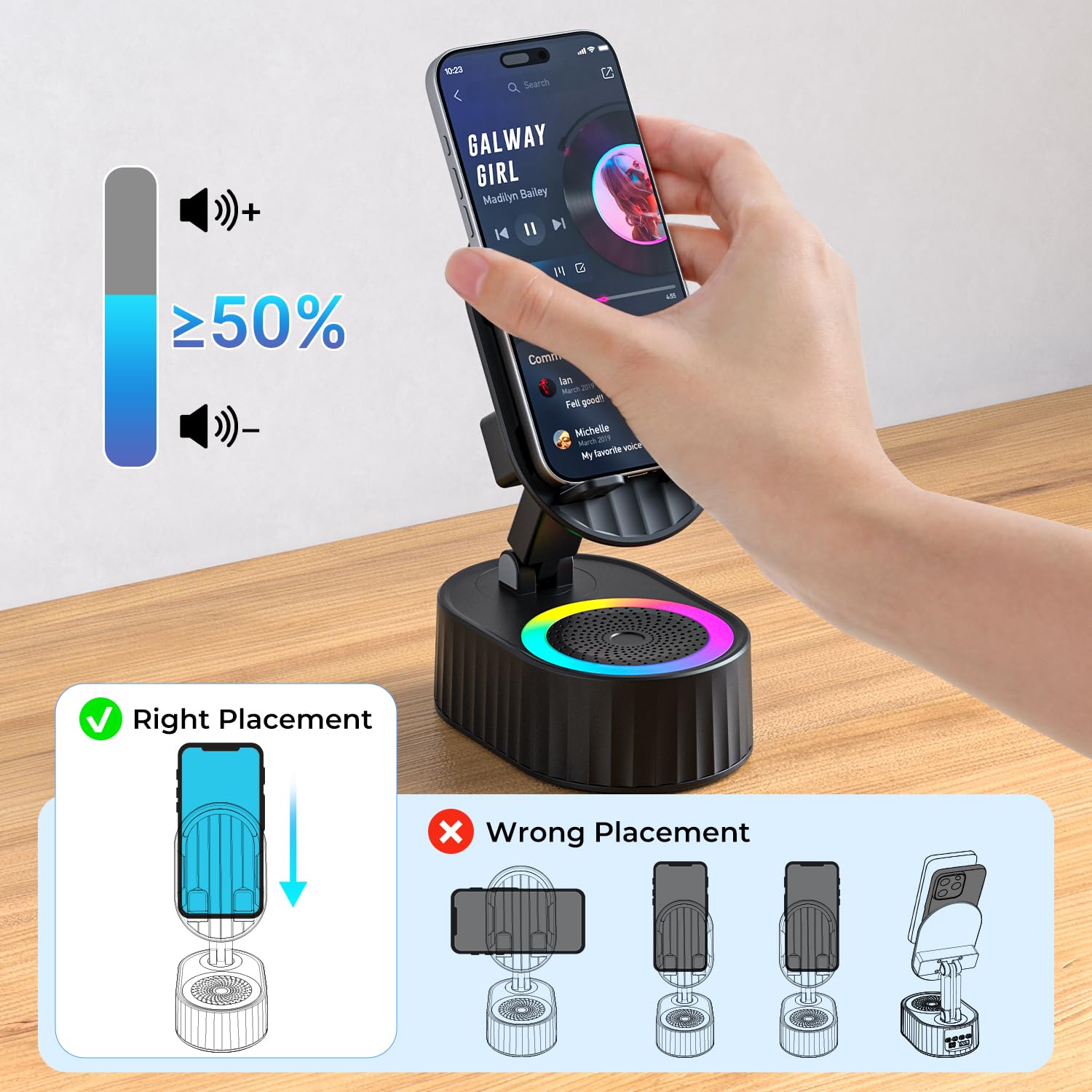 AKLLCCR Wireless Induction Bluetooth Speaker 5in1 Phone Holder Sp by AKLLCCR - Angle View 7