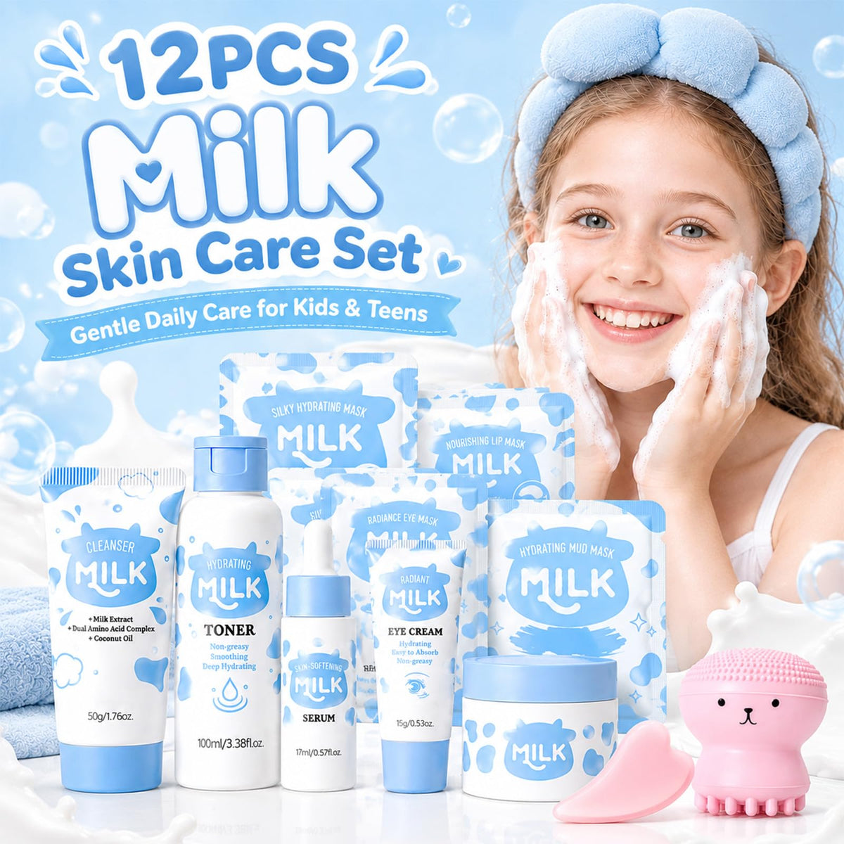 Milk Skin Care Set for Kids Teen Girls 12 IN 1 Moisturizing - Deepmind Official Imagery - 3
