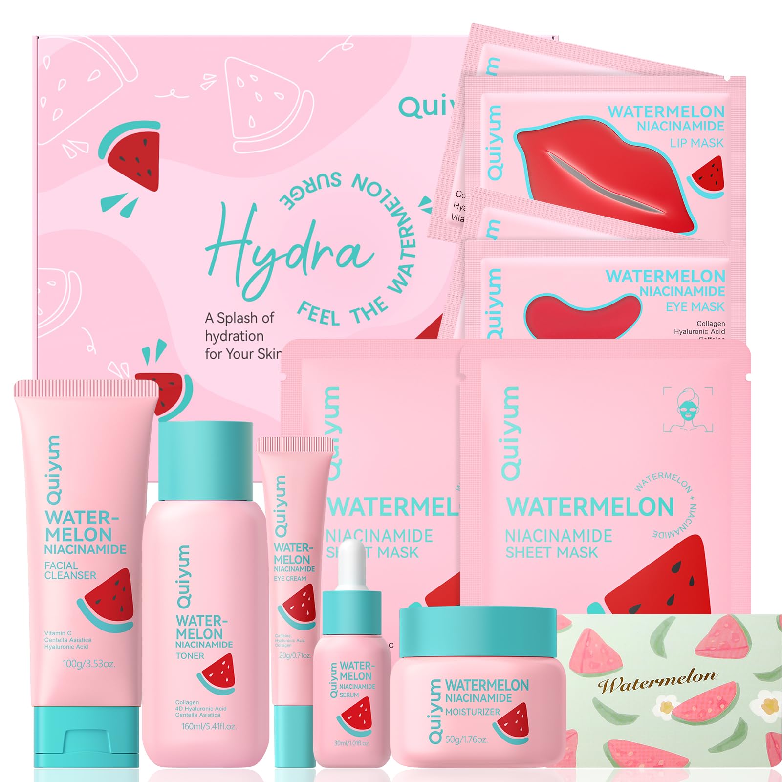 Watermelon &amp; Niacinamide Skincare Set for Women Teens Girls, - QUIYUM