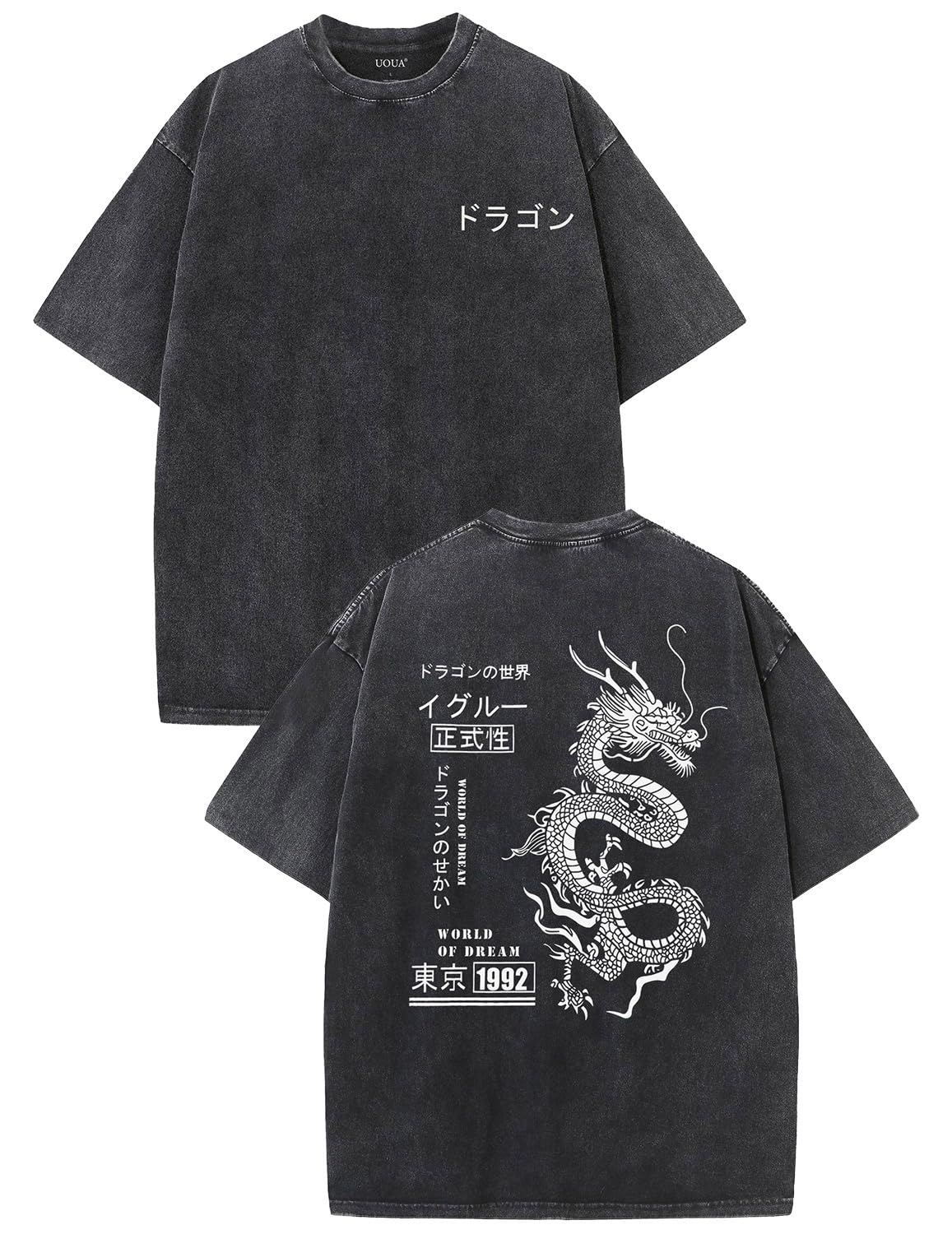 UOUA Men's Graphic Tees Washed Oversized Short Sleeve T-Shirts - UOUA Official Product View 1
