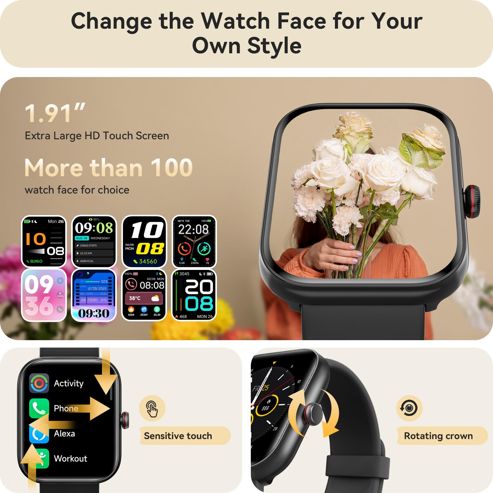 Yoever Smart Watch for Women Men, Smartwatch for iPhone & Android Blue - View 6