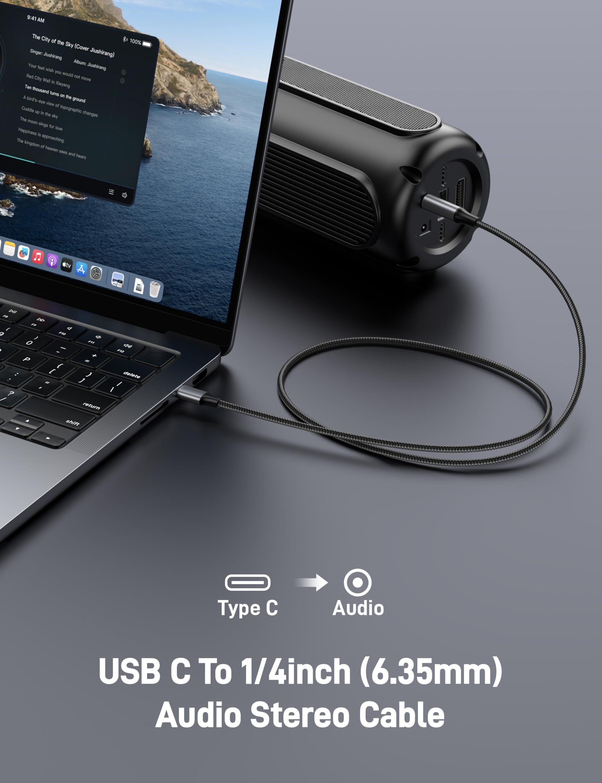 KAYQINHO USB C to 1/4" TRS Audio Stereo Cable 9.9FT, Type C to 1/ by KAYQINHO - Angle View 3