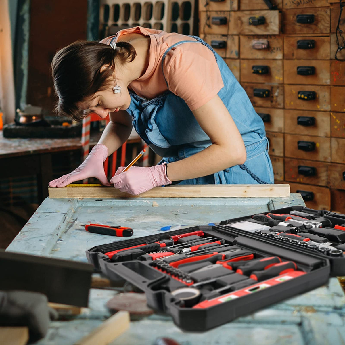 120 Piece Home Tool Kit with Toolbox for DIY Home Repair - Yougfin Official Imagery - 5
