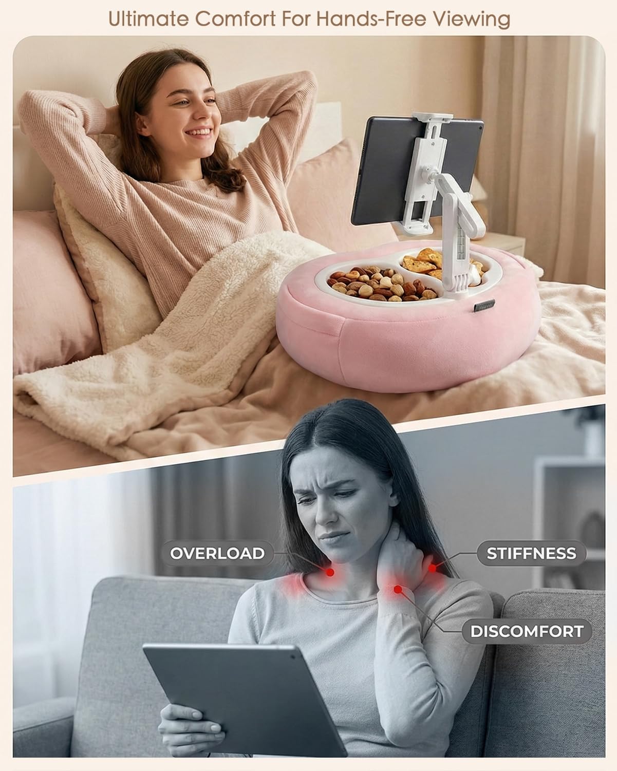 Miledi Tablet Pillow Stand for Bed with 360° Rotating Holder, Pink - View 2