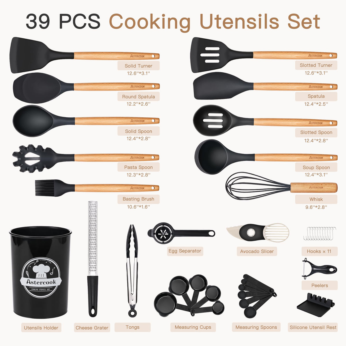 Astercook 39 PCS Kitchen Utensils Set Silicone Cooking - Astercook Official Imagery - 3