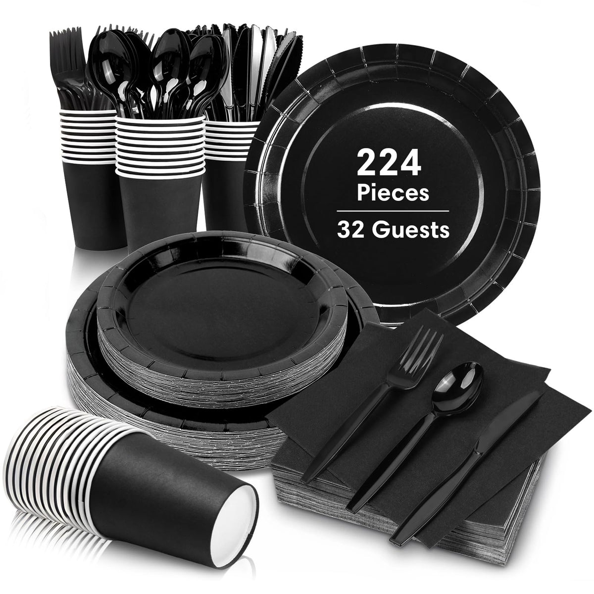 Black Party Supplies Set 224 Pcs - Lzerking Official Imagery - 1