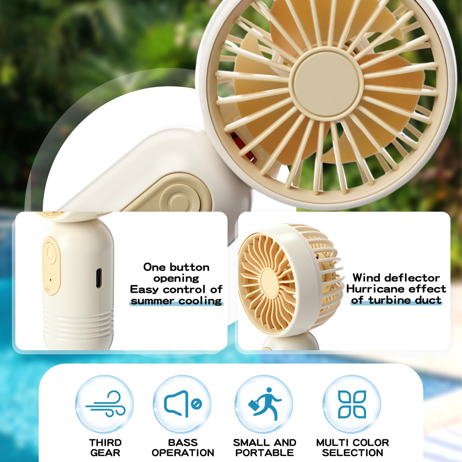 Rossesay 6 Pcs Mini Portable Fan 3 Speed Rechargeable, Beige - View 6