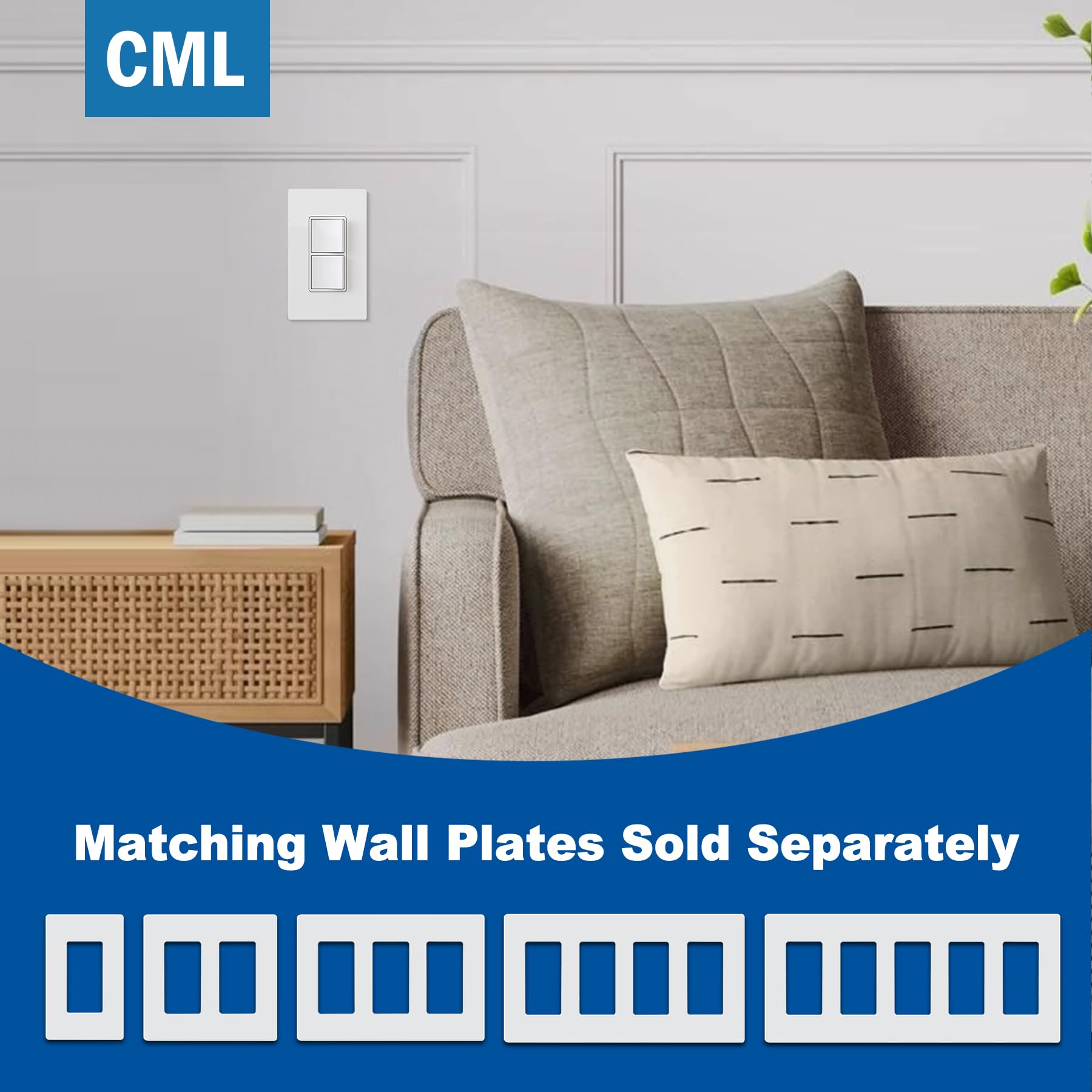 CML Double Rocker Light Switch 5-Pack, 15A 120V White