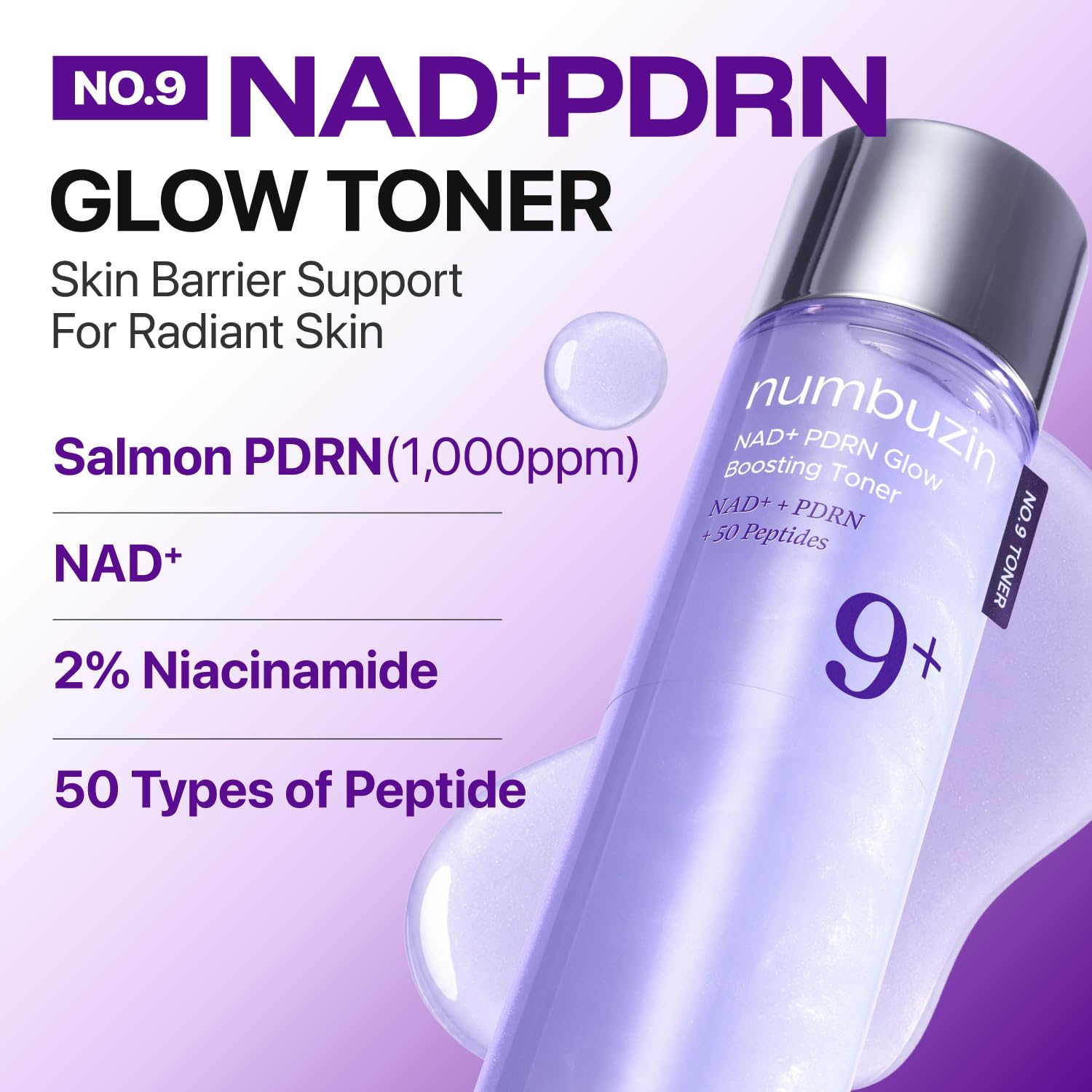numbuzin No.9 NAD+ Salmon PDRN Toner, Glass Skin Hydrating Toner - numbuzin