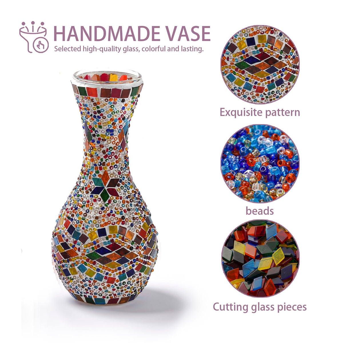 Mosaic Vase Lamp Turkish Table Lamp with Wood Base USB LED - JAITAIK Official Imagery - 5
