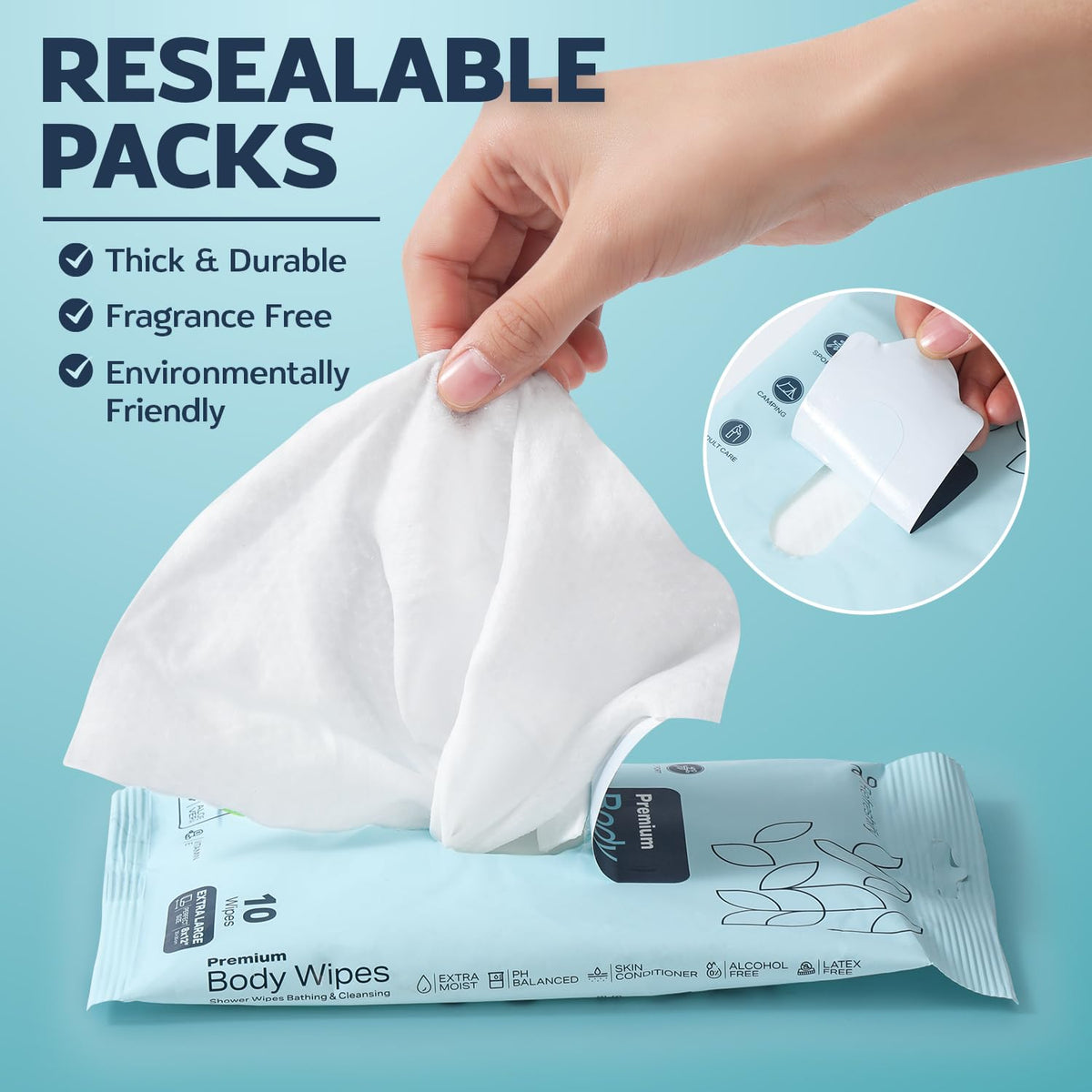 120 XL Shower Wipes Body Wipes for Adults Bathing No Rinse - REFRESHIFY Official Imagery - 7