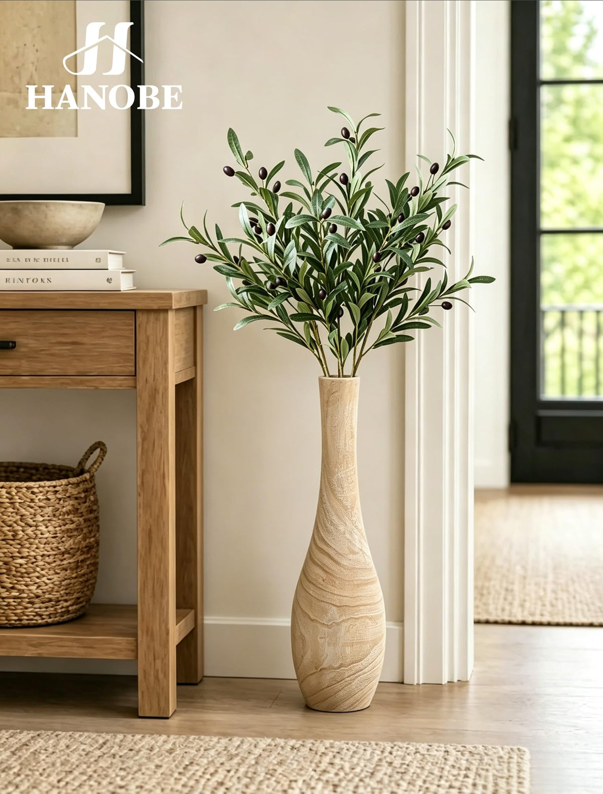 Hanobe 22 Tall Wood Floor Vase for Pampas Grass Boho - Hanobe Official Imagery - 4