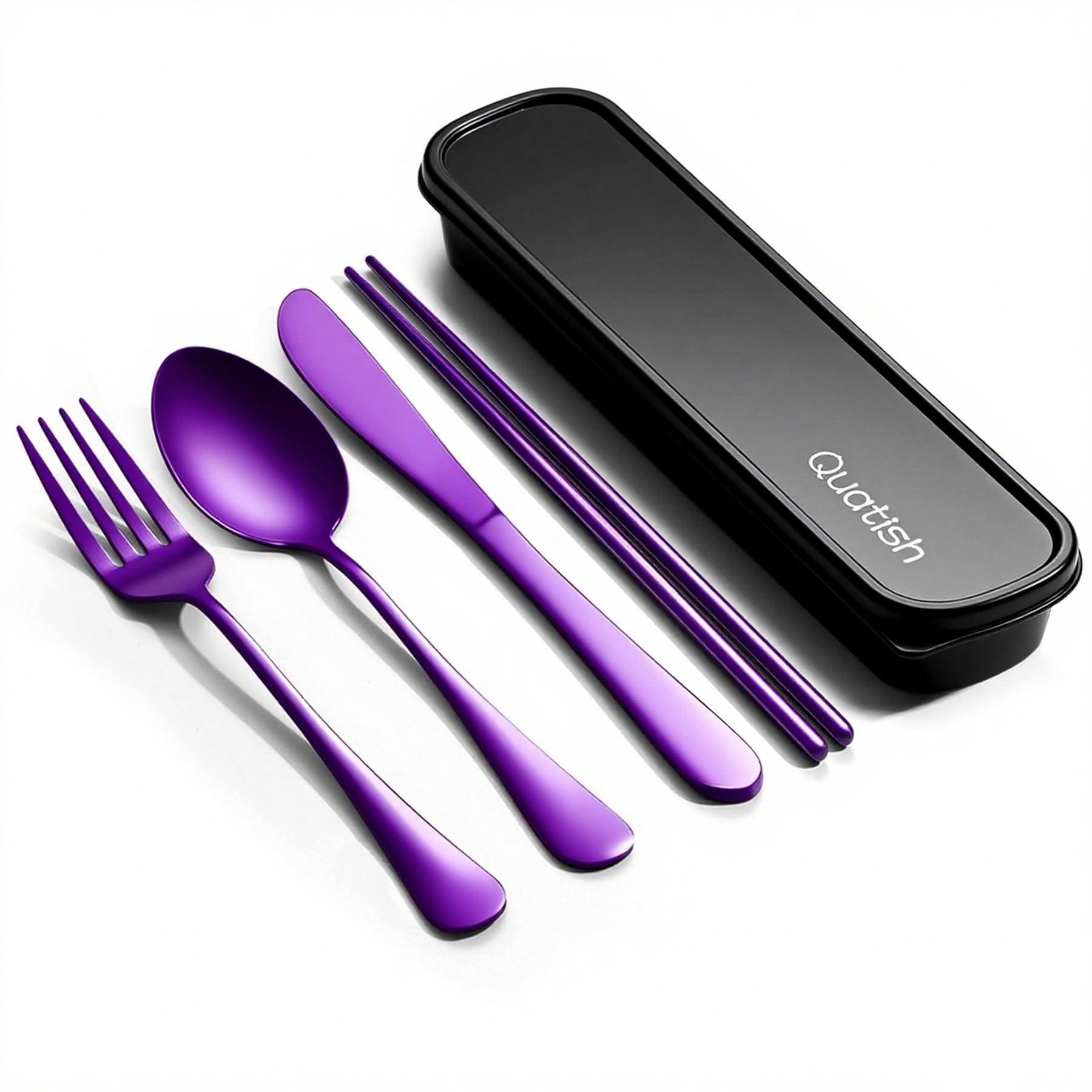 Quatish 5 Piece Travel Utensils with Case, Portable Cutlery Set, by Quatish - Angle View 10