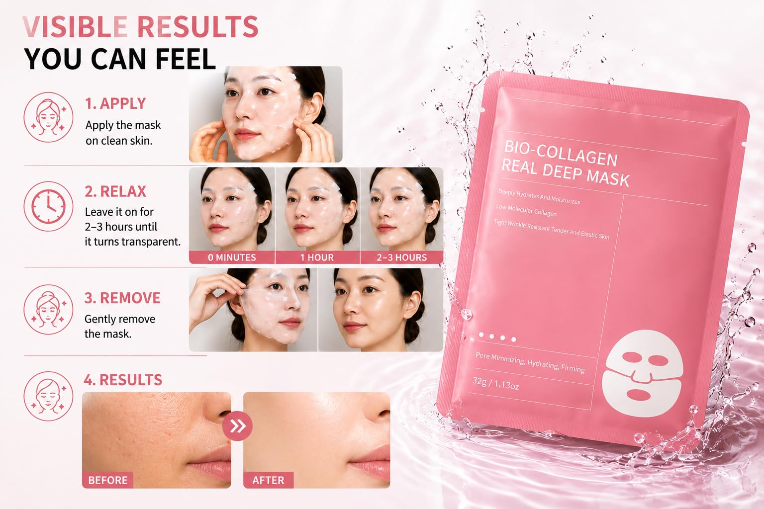 Bio Collagen Real Deep Mask, Daily Skincare Hydration Face Mask, - Generic