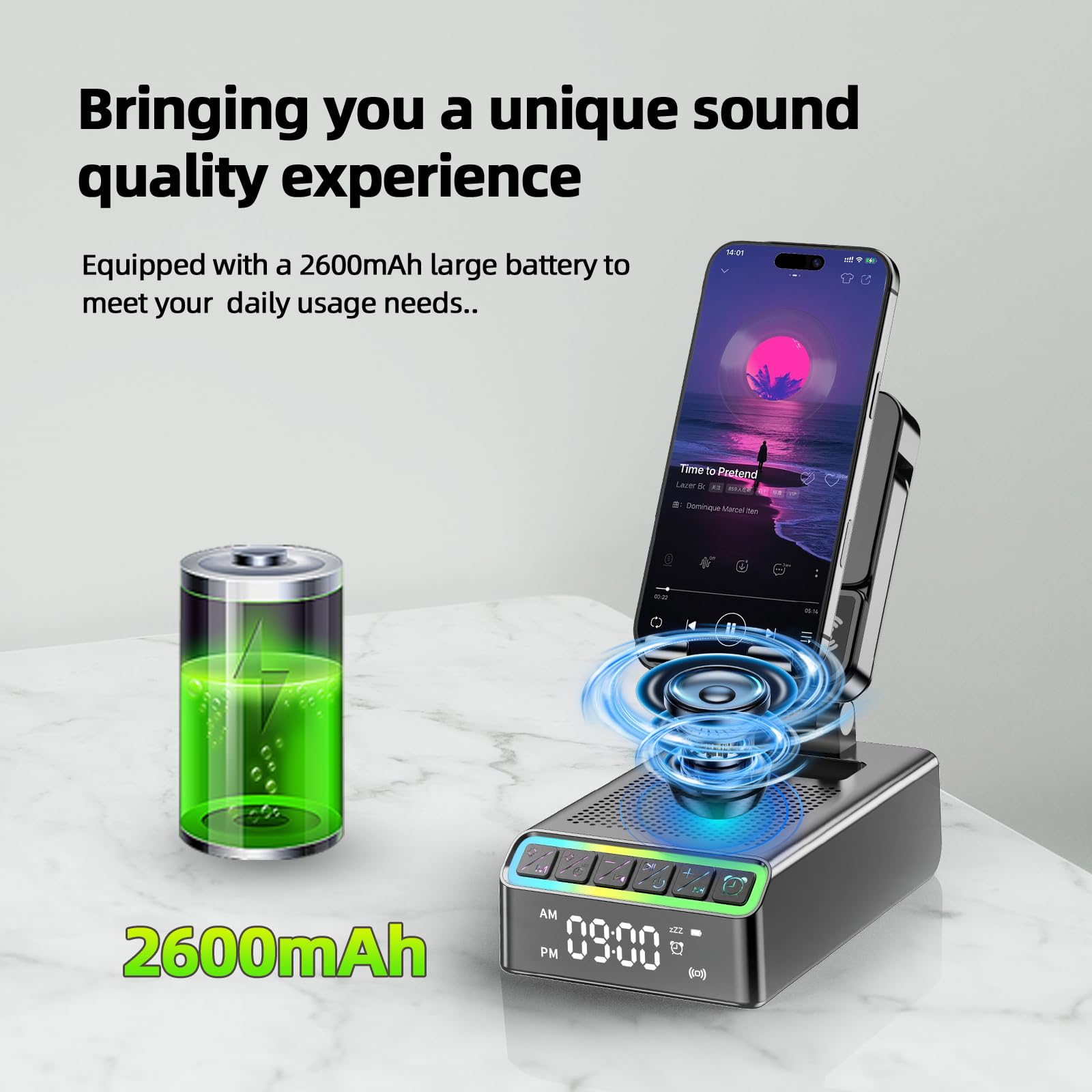Hupoaf Wireless Induction Speaker/Phone Stand,9-in-1 Bluetooth 6.0 Speaker - Hupoaf Official Product View 7
