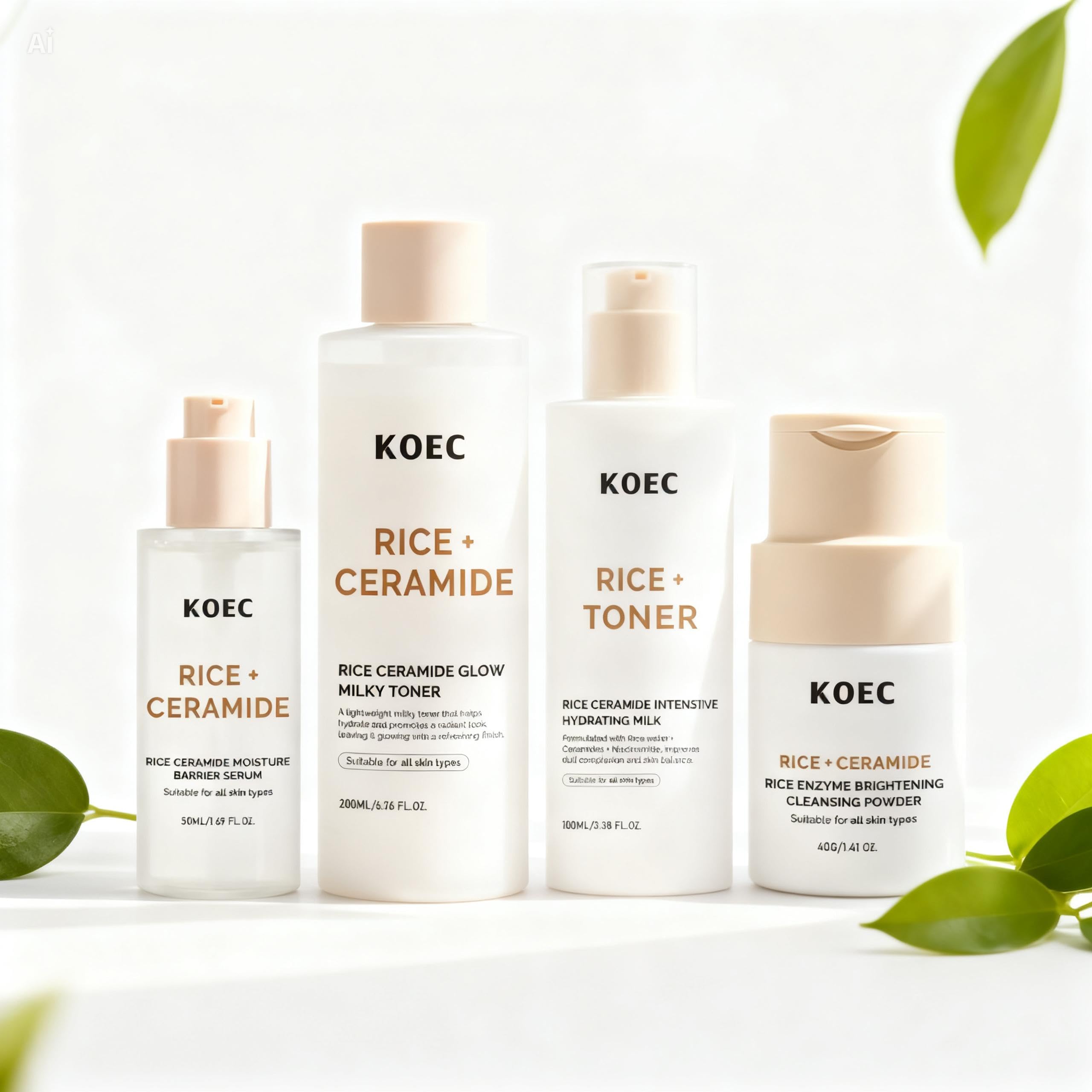 Rice Korean Skincare Set, 4-Step Routine with Face Wash, Toner - BEAUTIVANA