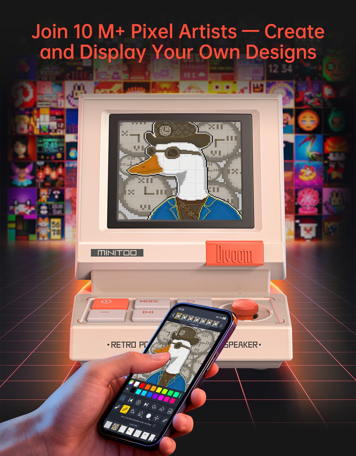 Divoom MiniToo Retro PC-Style Computer Speaker, Pixel Screen with - Divoom Official Product View 4