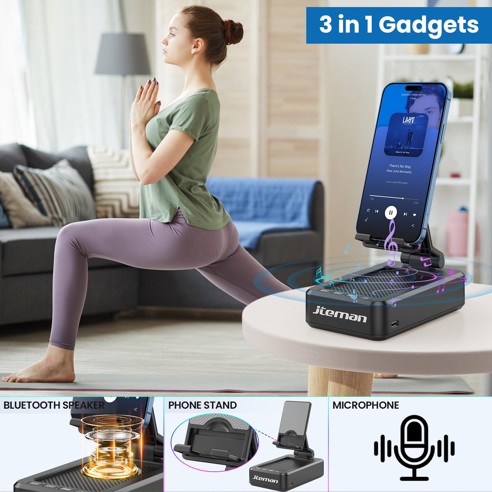 JTEMAN Cell Phone Stand with Bluetooth Speaker,Gifts for Men Tech Gadg - View 2