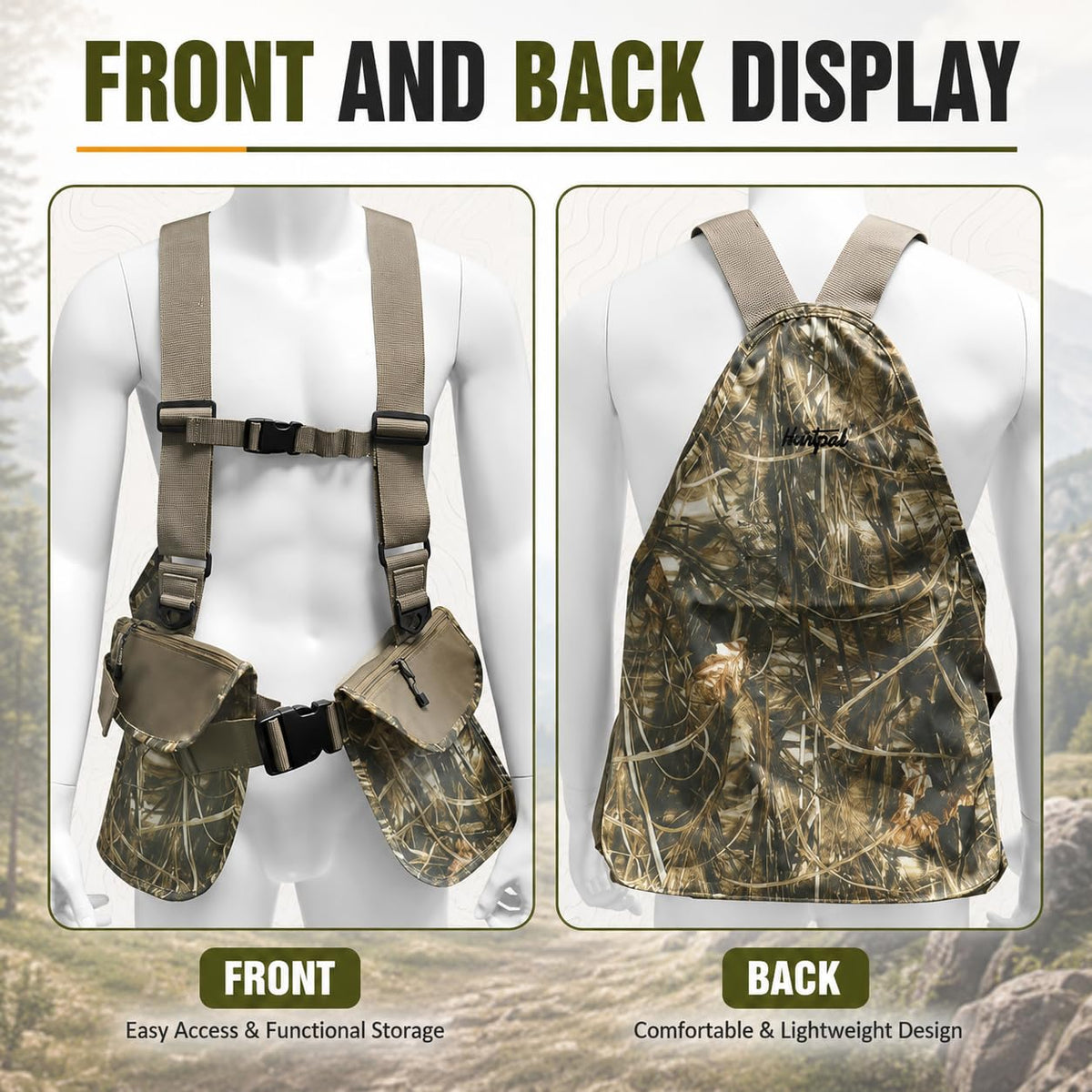 Upland Bird Hunting Vest with Game Pouch Tactical Vest - HUNTPAL Official Imagery - 6