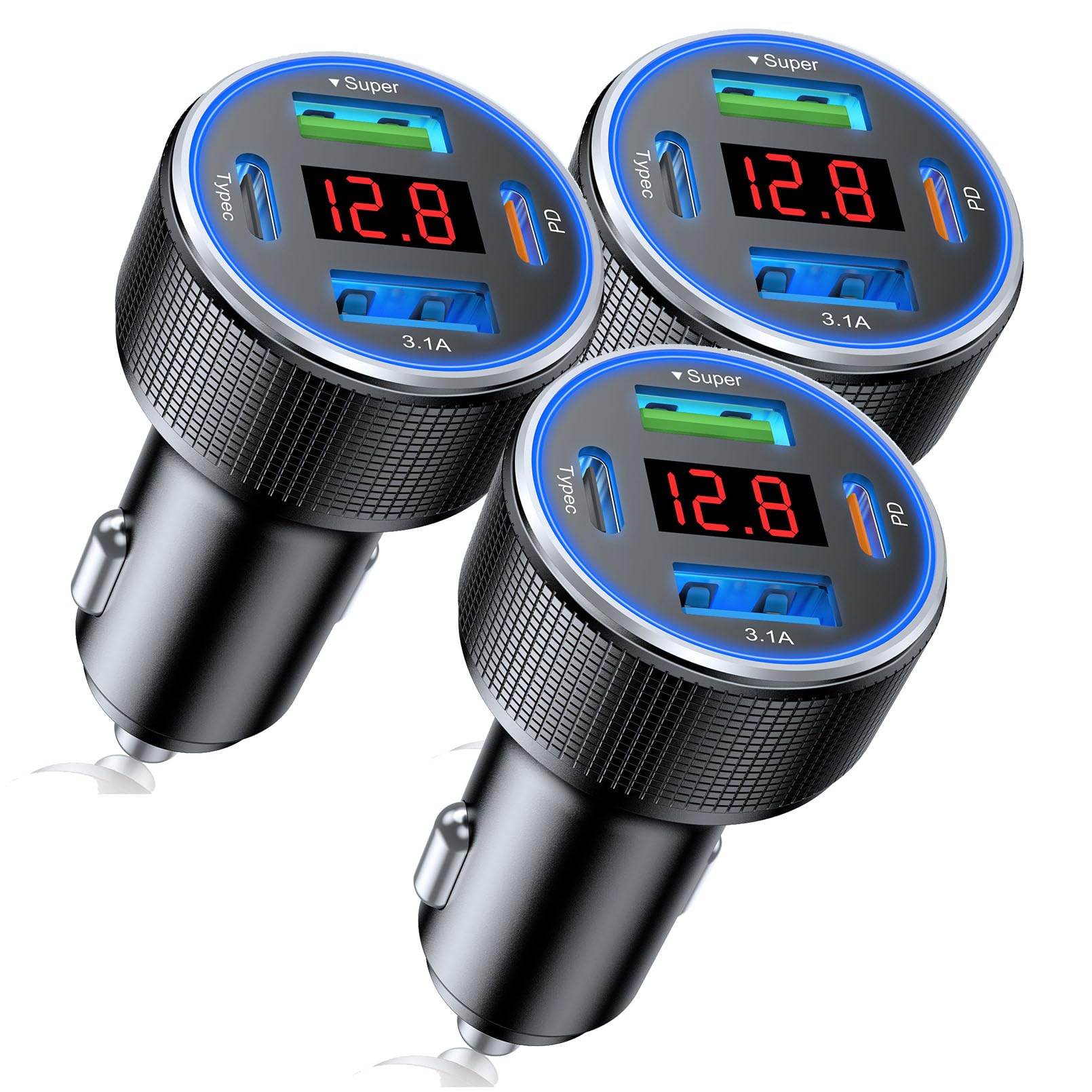 AGEK Car Charger USB C Fast Charge, 4 Port 78W Metal Car Phone Ch by AGEK - Angle View 9