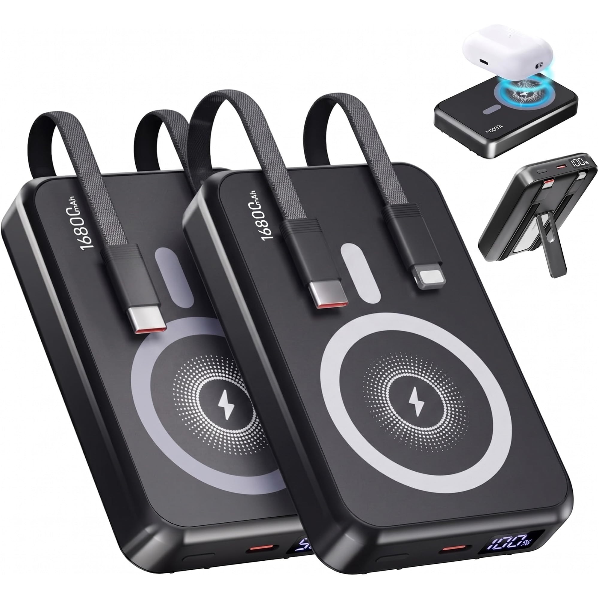 2 Pack 16800mAh Magnetic Power Bank with Built in Cables - GUGOBOX Official Imagery - 1