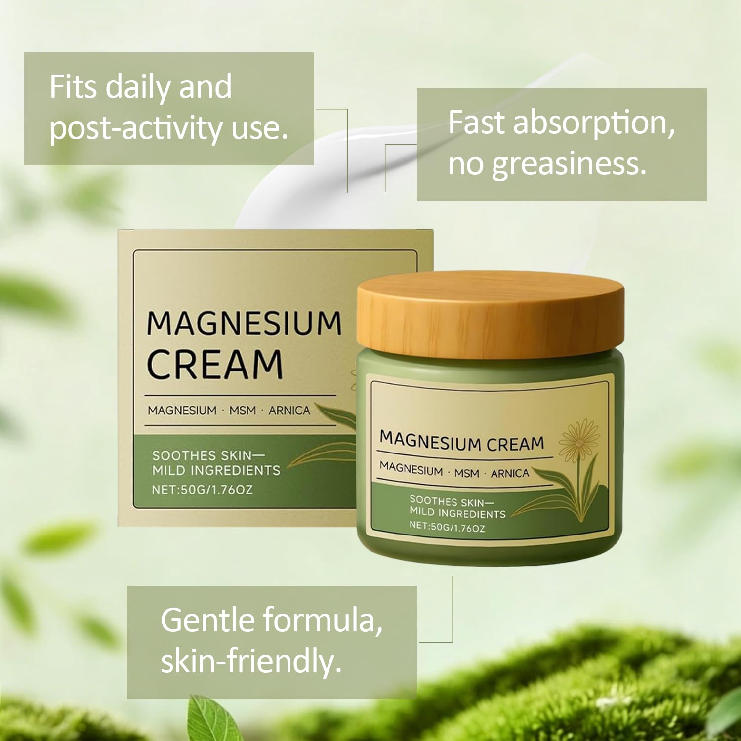 GENTERUN Magnesium cream with MSM and arnica in a 2-pack, moisturizing skin moisturizer for soothing skin care.