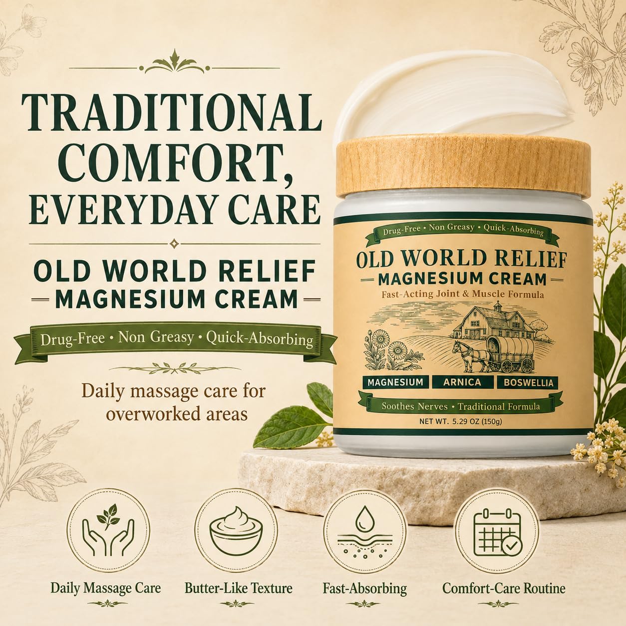 Old World Relief Magnesium Cream 150g – Nerve & Joint Care