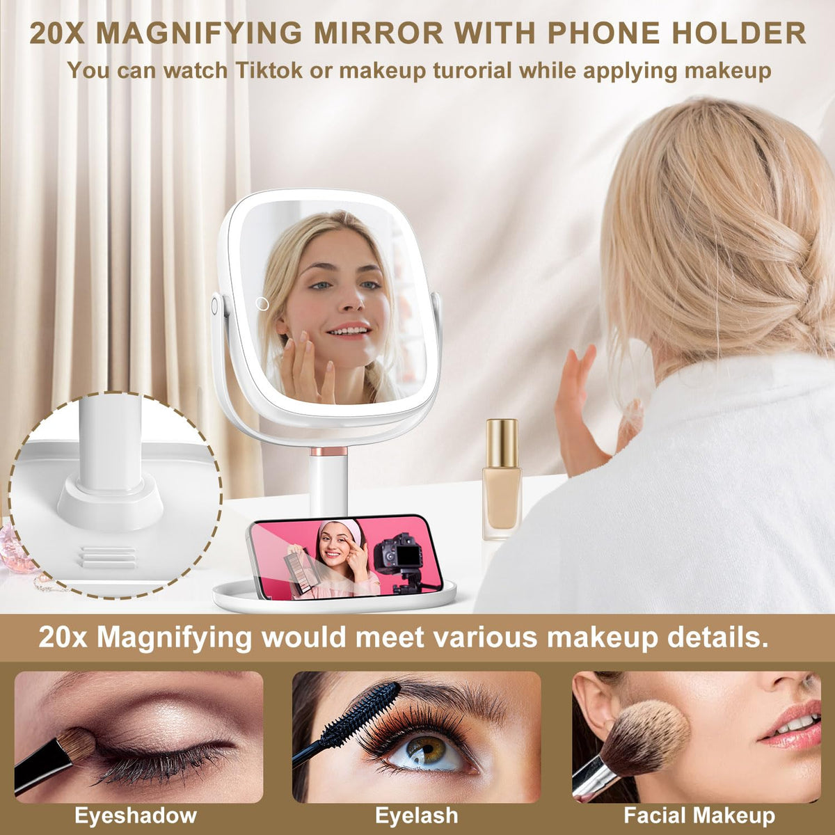 Makeup Mirror with Lights 1X 20X Magnifying Mirror with - Mocado Official Imagery - 8