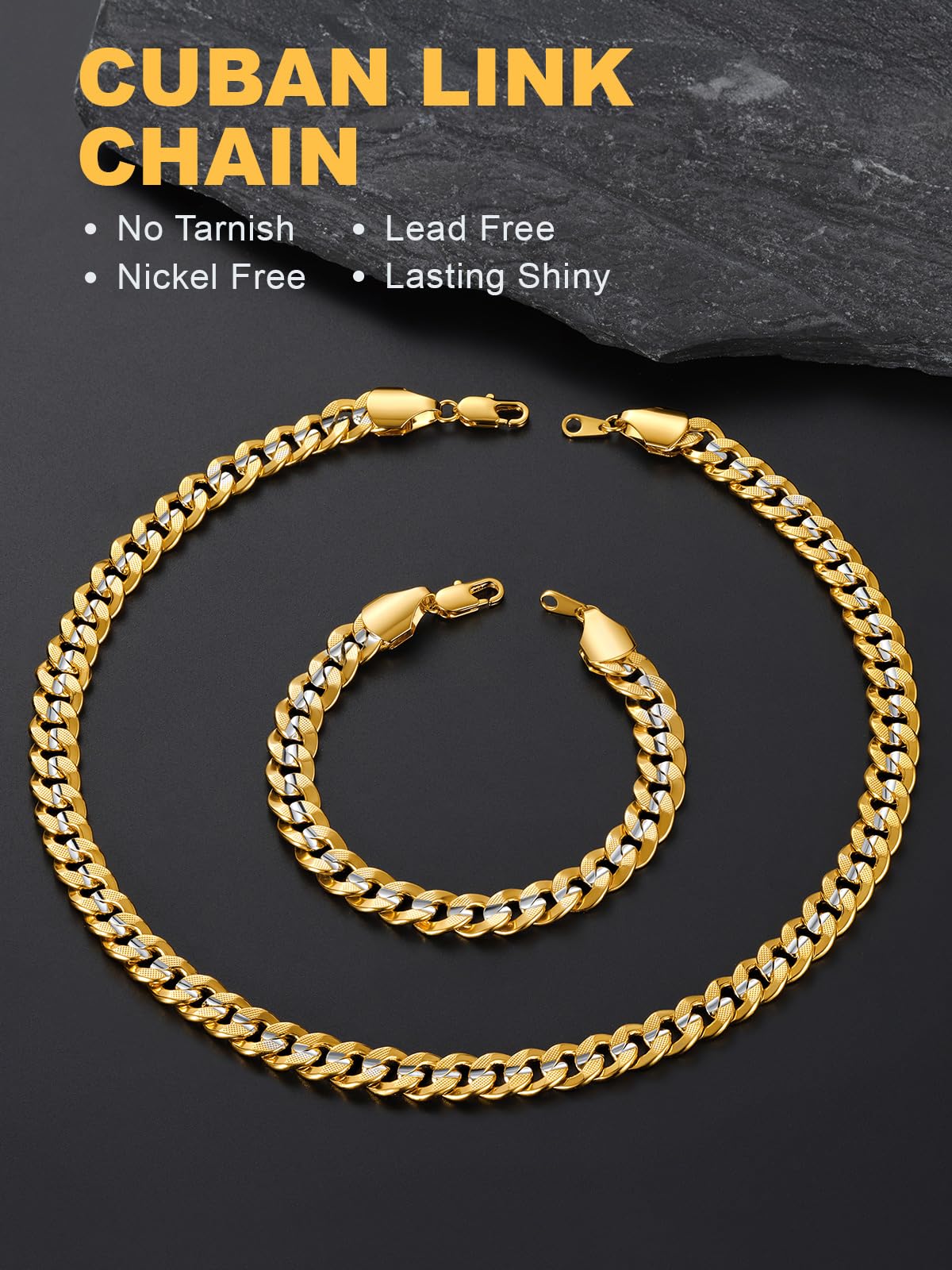 U7 Cuban Link Chain Necklace for Men Stainless Steel Curb - U7 Official Imagery - 5